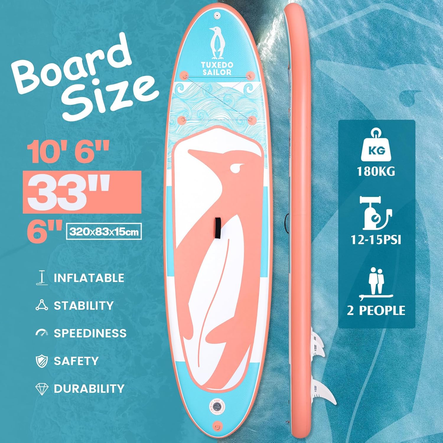 Tuxedo Sailor - Paddle Gonflable Adulte - SUP 320 cm - avec accessoires complets