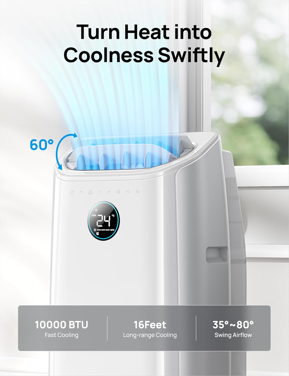 DREO - climatiseur portable série 10 000 BTU, silencieux, contrôle app, 24h timer