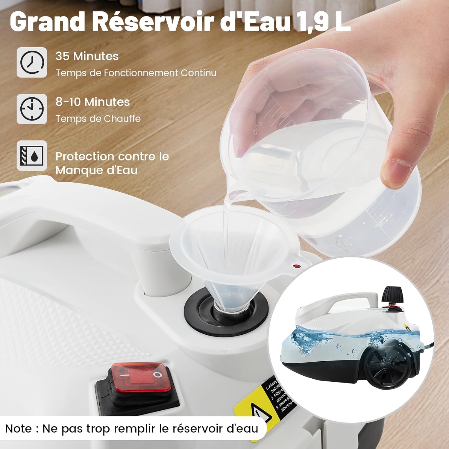 RELAX4LIFE - Nettoyeur vapeur 1,9L - 2000W, 5 bar, 15 accessoires