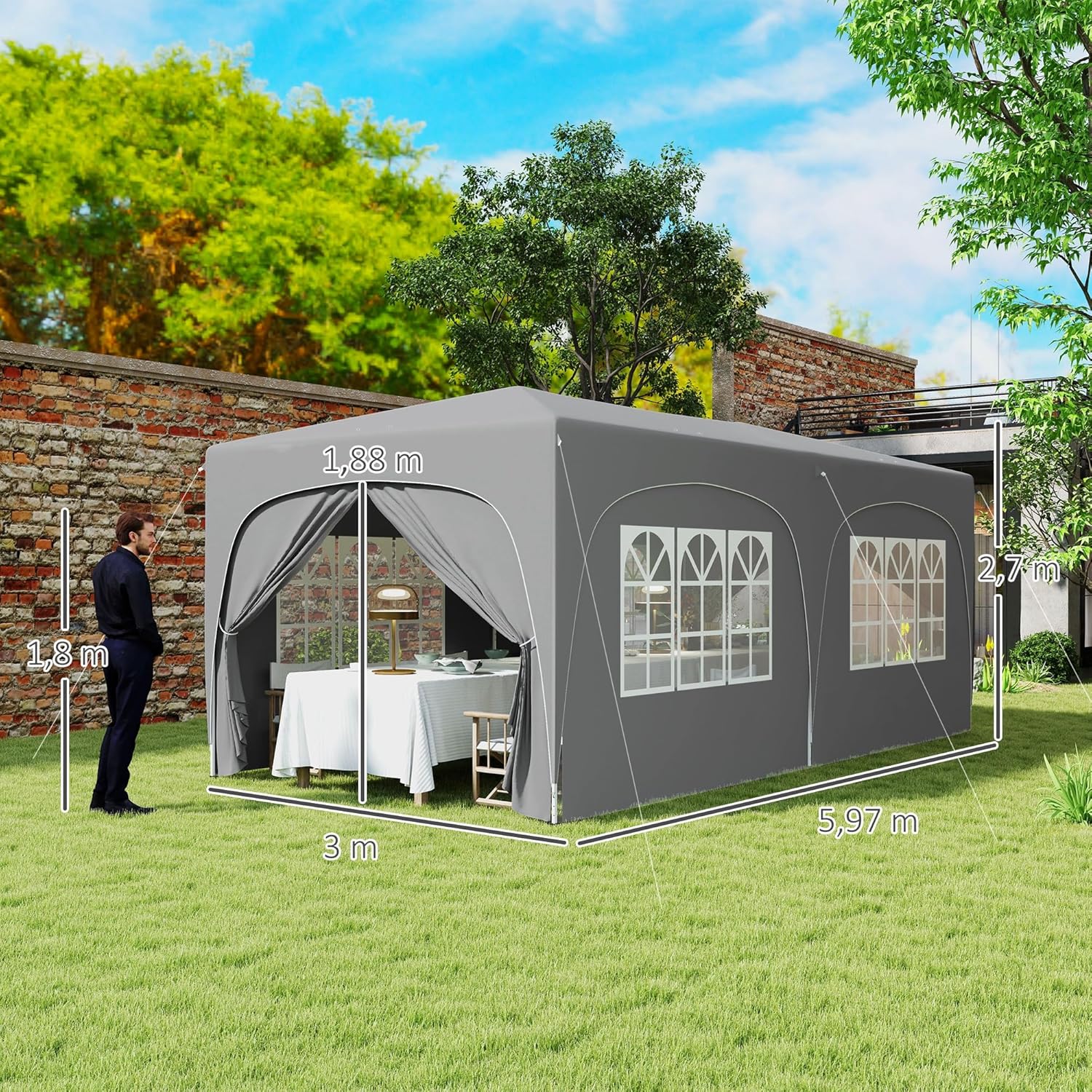 Outsunny - tonnelle pliante 3x6 m - UPF50+, sac, réglable, gris