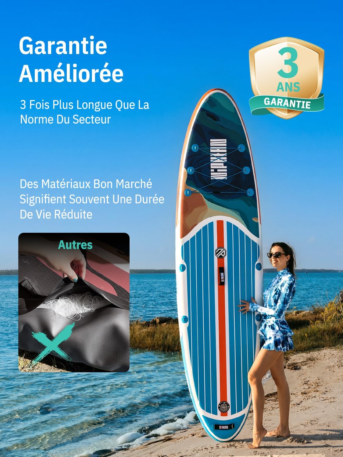 Niphean Paddle Gonflable Adulte avec Tous Les Accessoires, 320cm Planches de Stand Up Paddle Gonflables pour Tous Les Niveaux, Sup avec Capacité 200 kg pour 2 Personnes, Paddle Gonflable avec Siège
