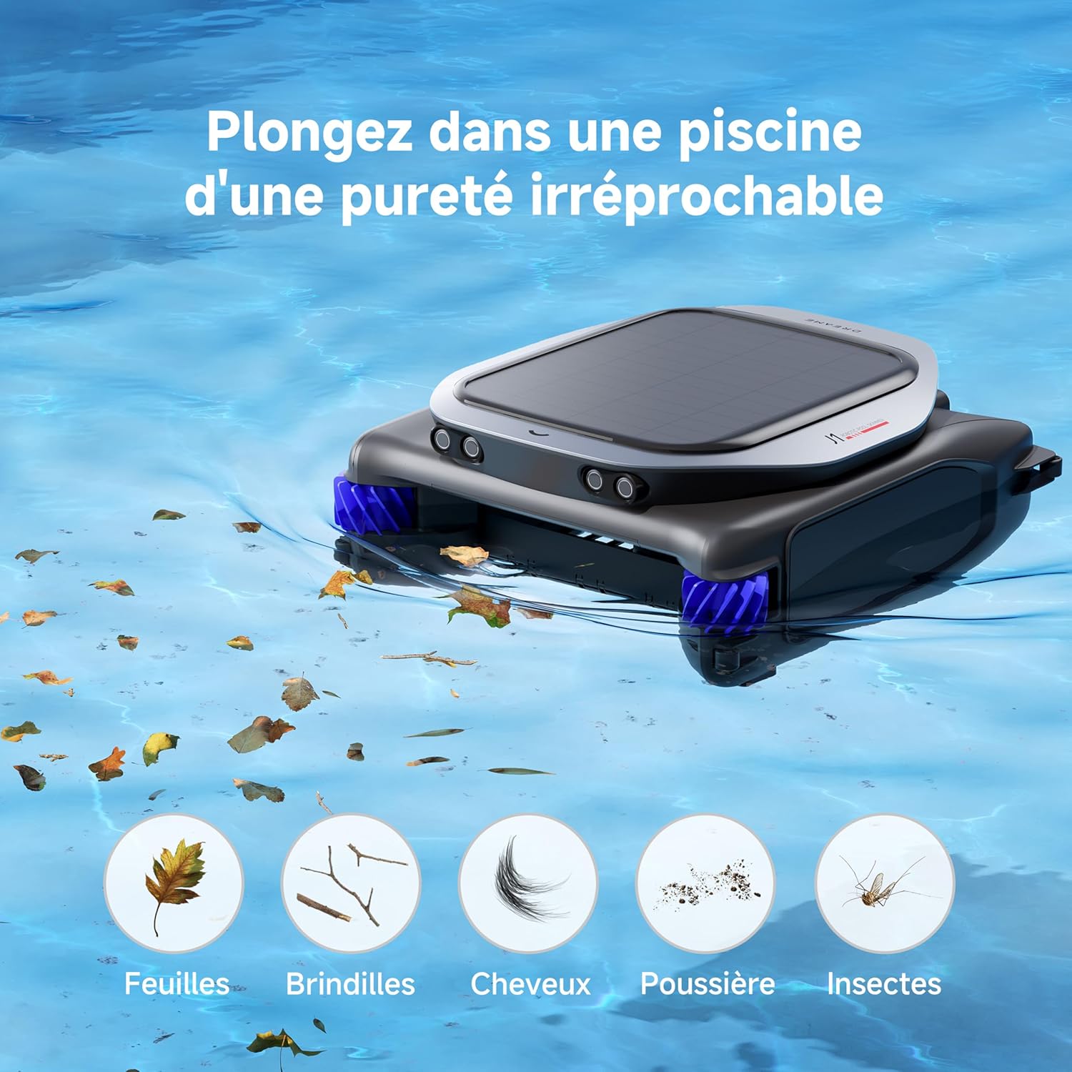DREAME J1 Écumeur de Piscine robotisé, Technologie avancée PoolSense, Nettoyage Complet à 360°, Fonctionnement continu 24/7, Planification Intelligente de la trajectoire, Contrôle par Application