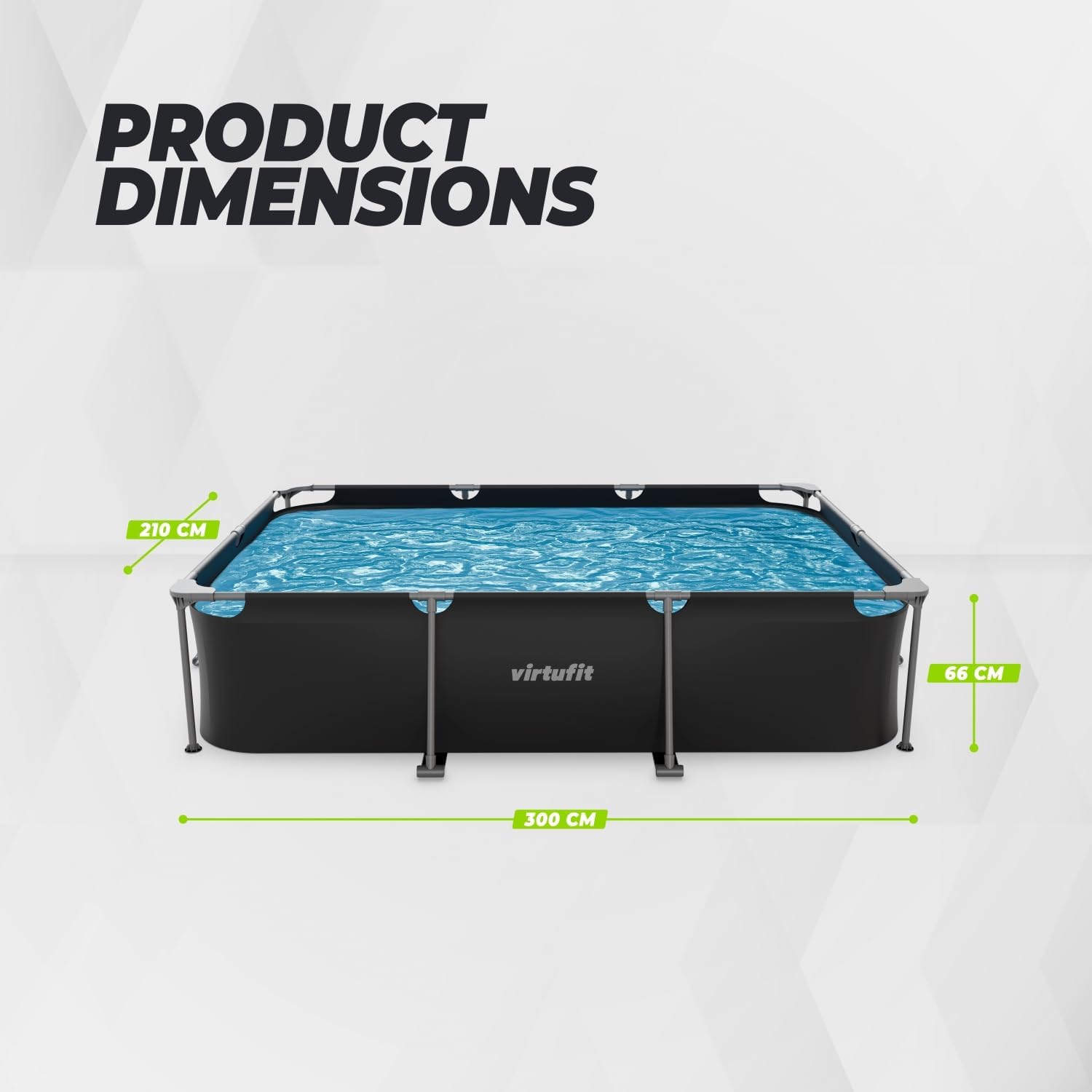 VirtuFit Piscine rectangulaire 300 x 210 x 66 cm anthracite – Compacte – Cadre stable – Idéale pour le jardin – Montage rapide