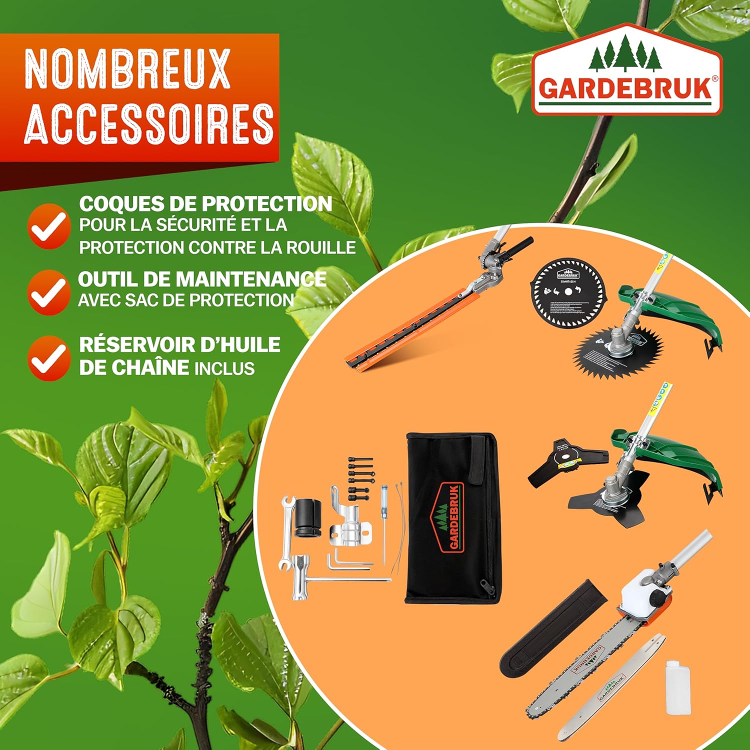 GARDEBRUK - débroussailleuse multifonction 5en1, thermique 2ch, GBMT520