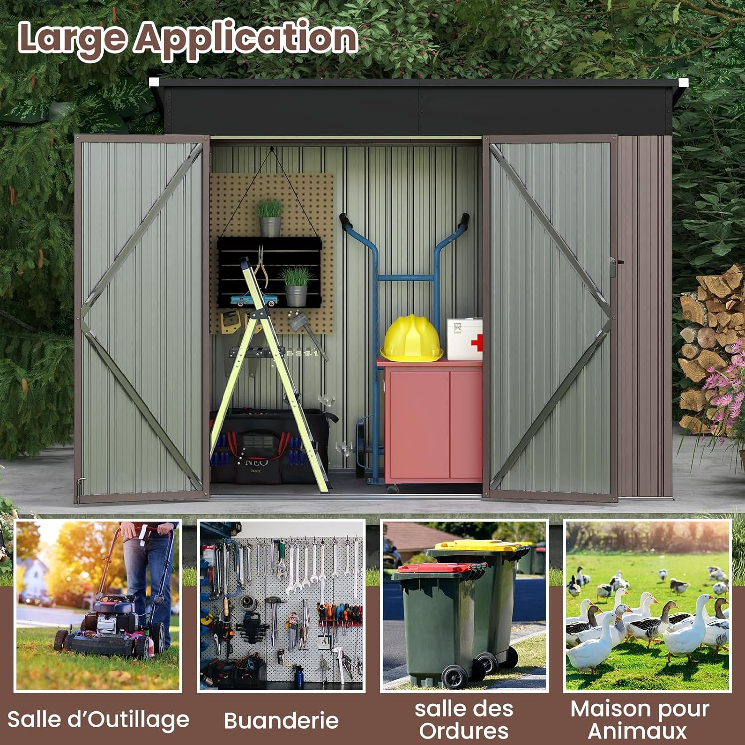 COSTWAY - Abri jardin métal 2,6㎡ - porte clé, aération, toit pente