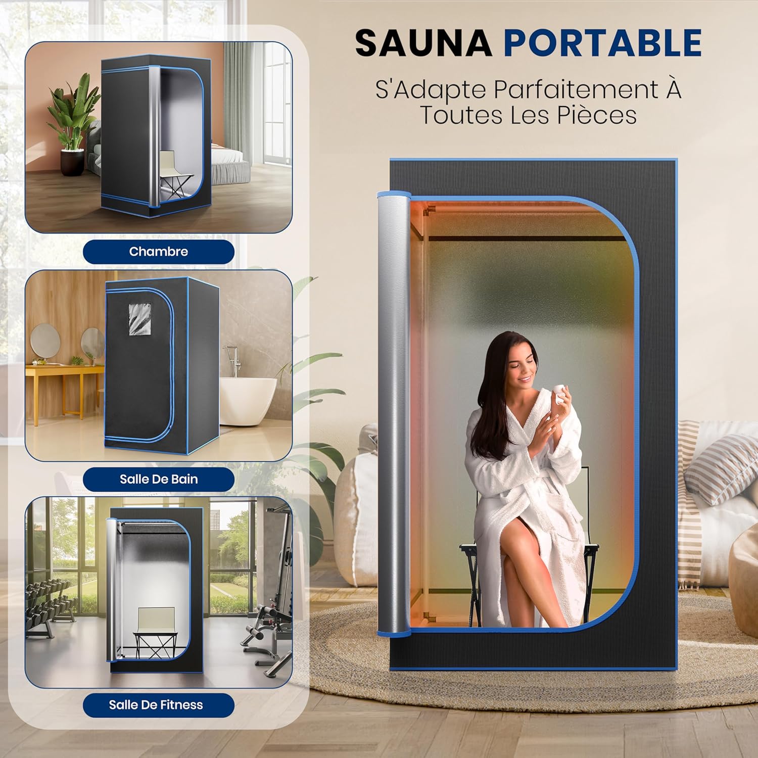 Serenelife Sauna Portable, Sauna Infrarouge avec Vapeur, Spa Maison, Tente Spa avec Télécommande, Chaise Pliable et minuteur