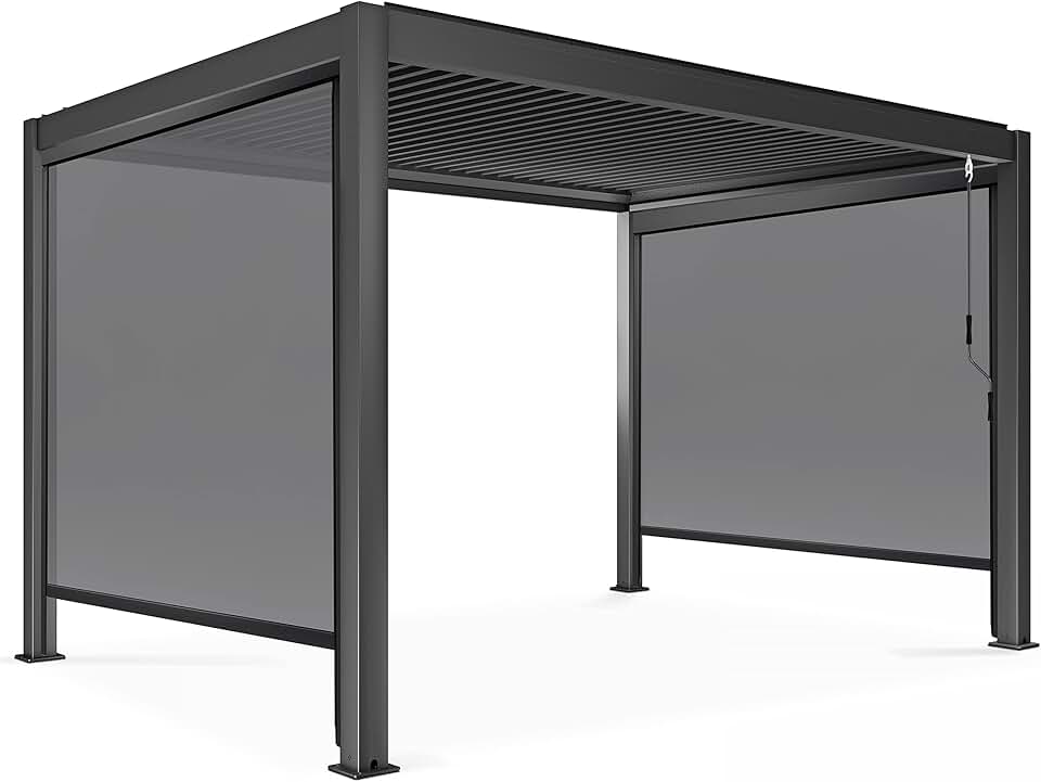 Oviala - Pergola bioclimatique 3x4m autoportée - 2 stores - gris