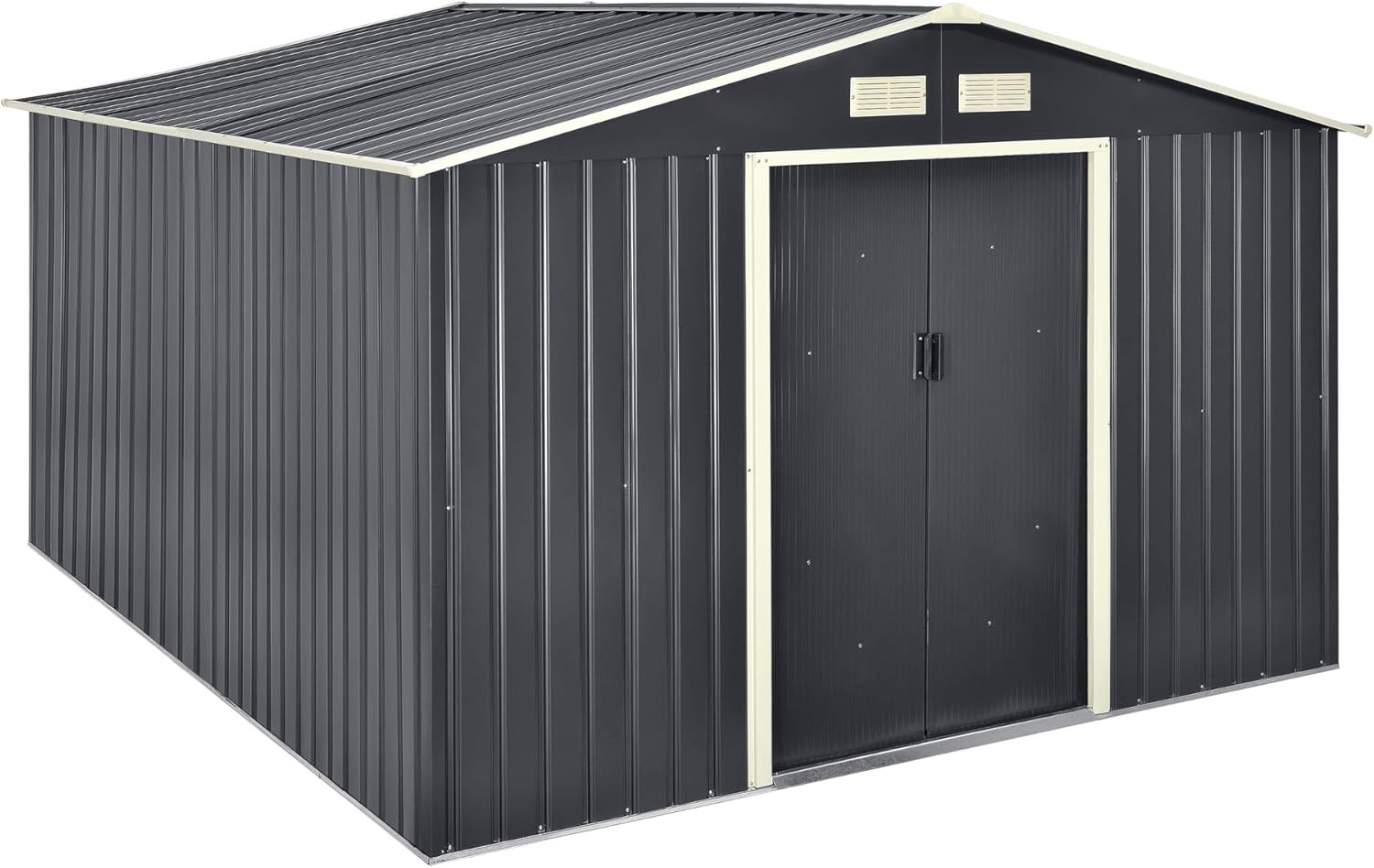 [en.casa] Abri de Jardin 15 m³ Robuste Cabane de Stockage Extérieur Cabane à Outils Toit à Pignon Tôles en Acier Galvanisées Gris Foncé