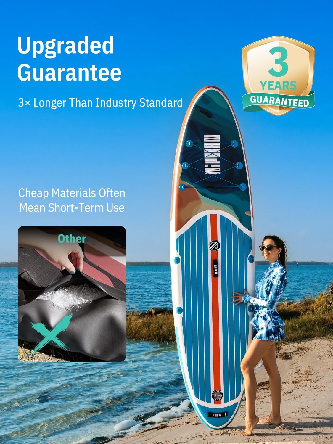 Niphean Paddle Gonflable Adulte avec Tous Les Accessoires, 320cm Planches de Stand Up Paddle Gonflables pour Tous Les Niveaux, Sup avec Capacité 200 kg pour 2 Personnes, Paddle Gonflable avec Siège