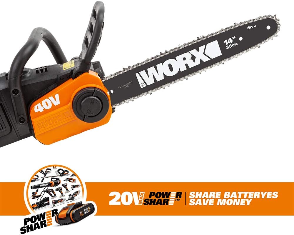 WORX - Tronçonneuse brushless 40V 35cm, 2x4Ah, auto-tension, WG384E