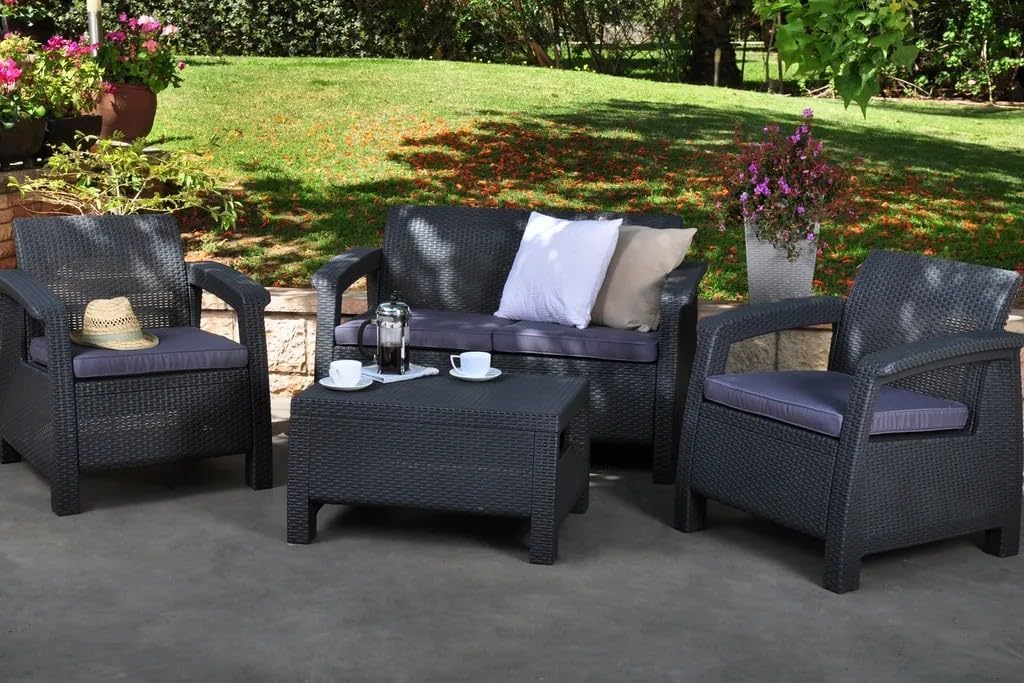 Keter - Salon Corfu 4 places - Table basse incluse - Anthracite