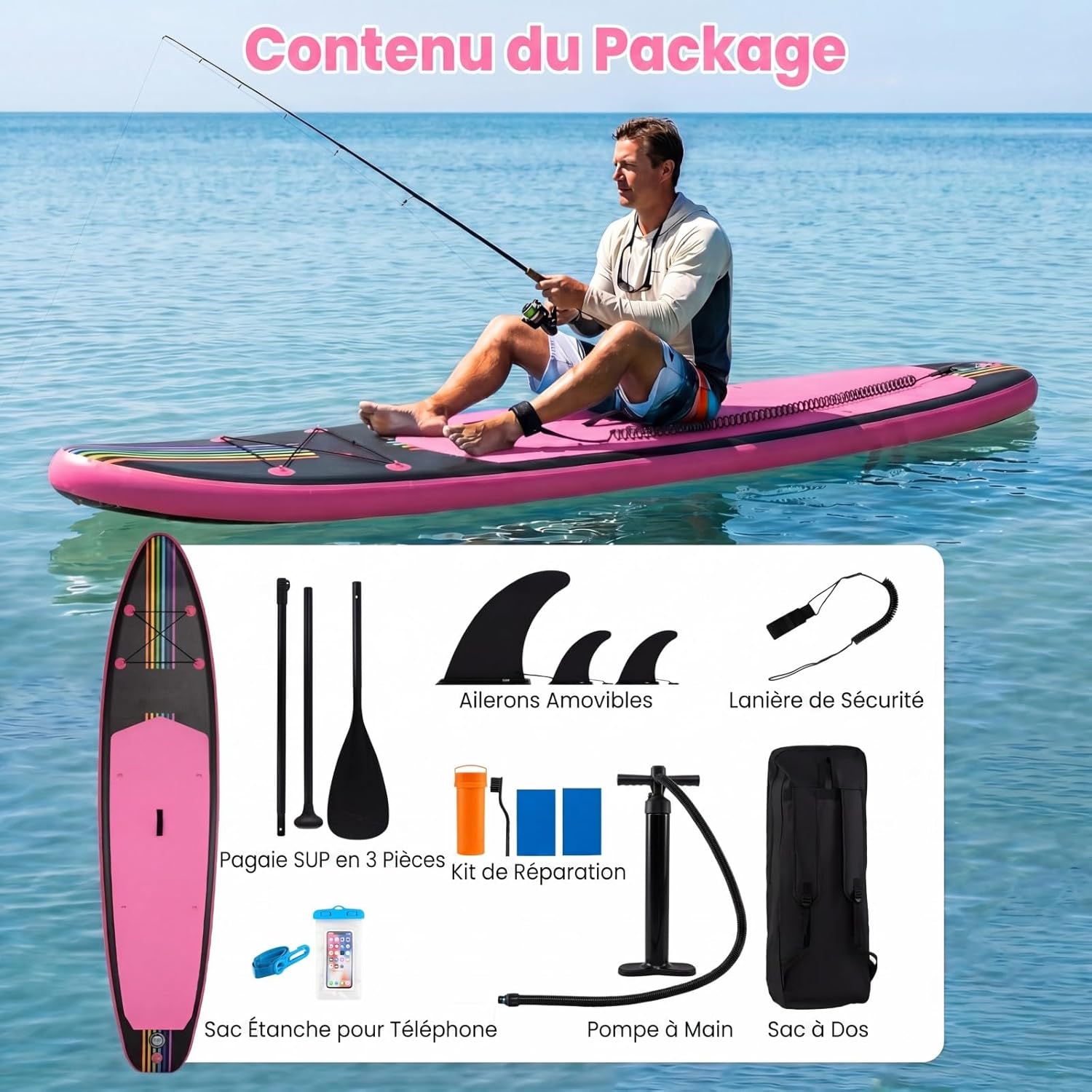 HOMASIS - Planche à pagaie gonflable 336x77x16cm, légère, accessoires, 336x77x16
