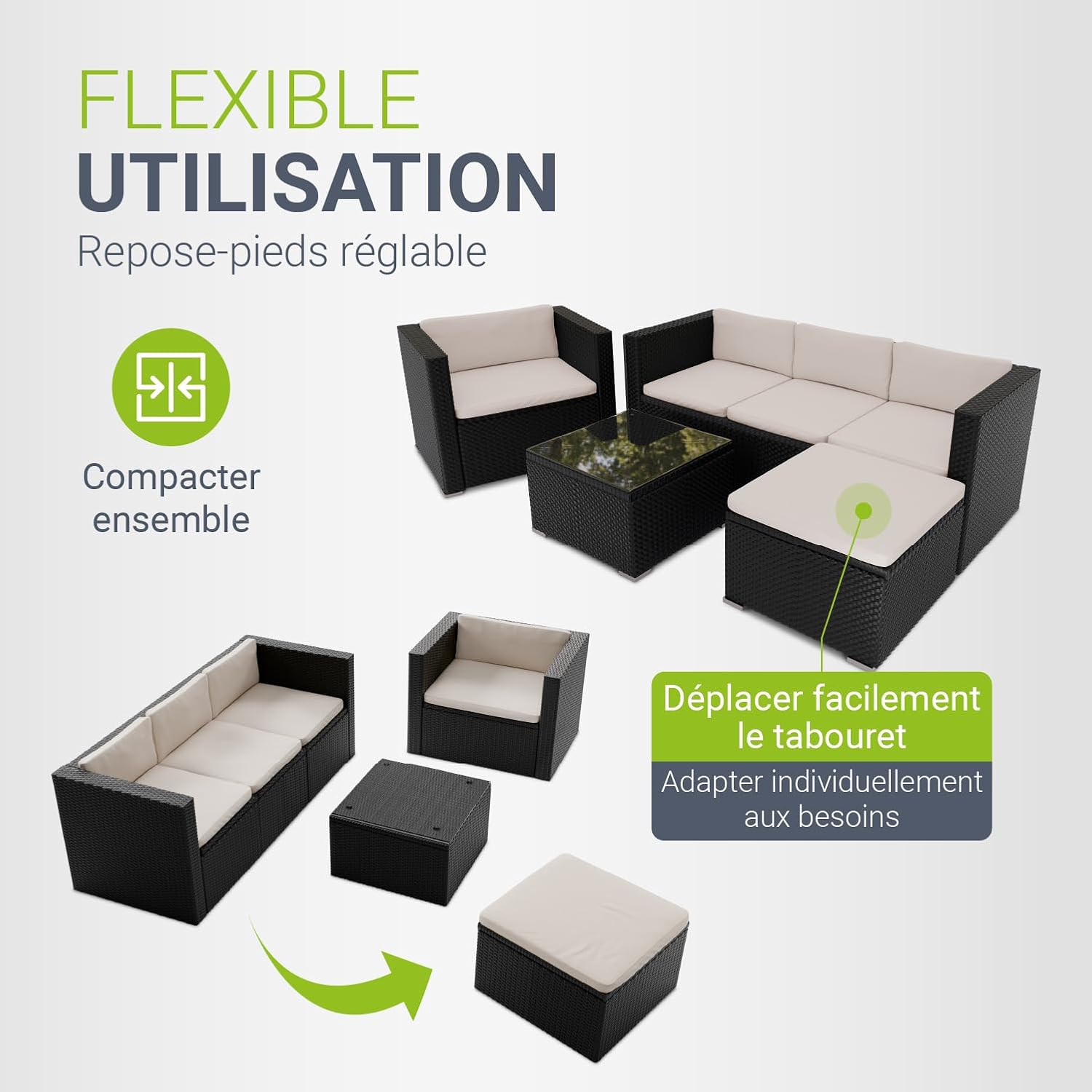 Juskys - Punta Cana L - ensemble jardin polyrotin 4-5 pers, canapé, table, coussins, résistant intempéries