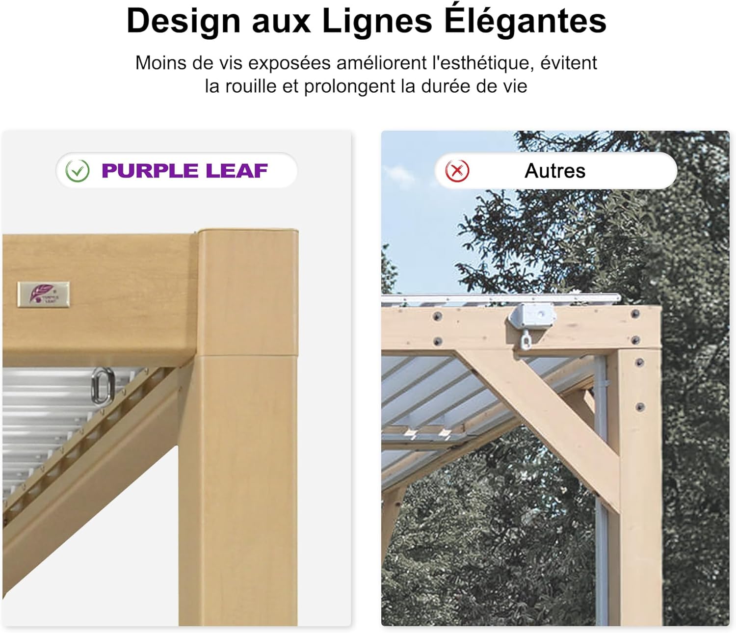 PURPLE LEAF - Pergola effet bois - 3.5x6.35m - LED, lames orientables, étanche