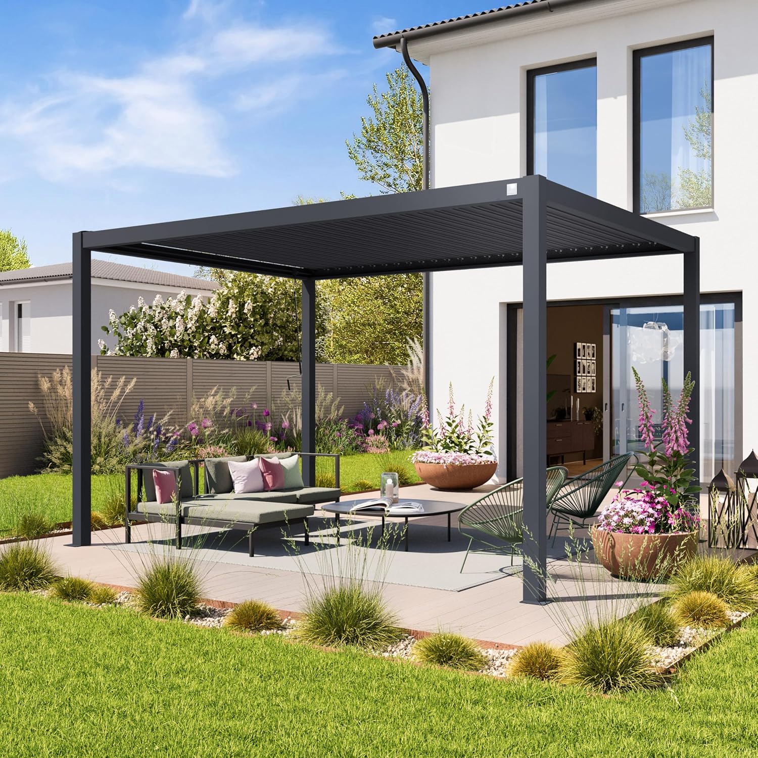 PRIMEYARD - Pergola aluminium série lames acier 3x4m anthracite
