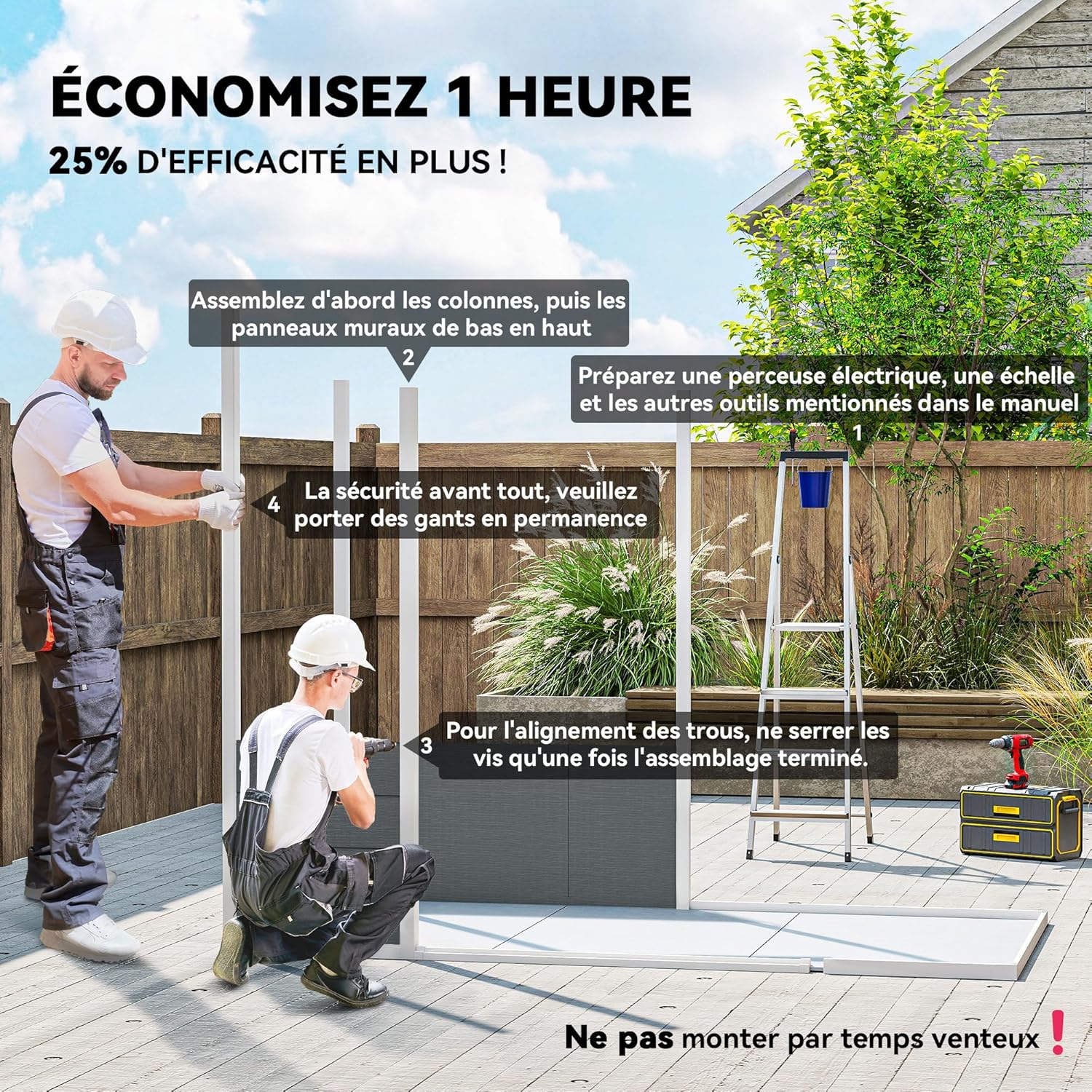 Outsunny - Abri de jardin 2,4x1,3m - aluminium/PP, fondation, fenêtres, 2,54m²