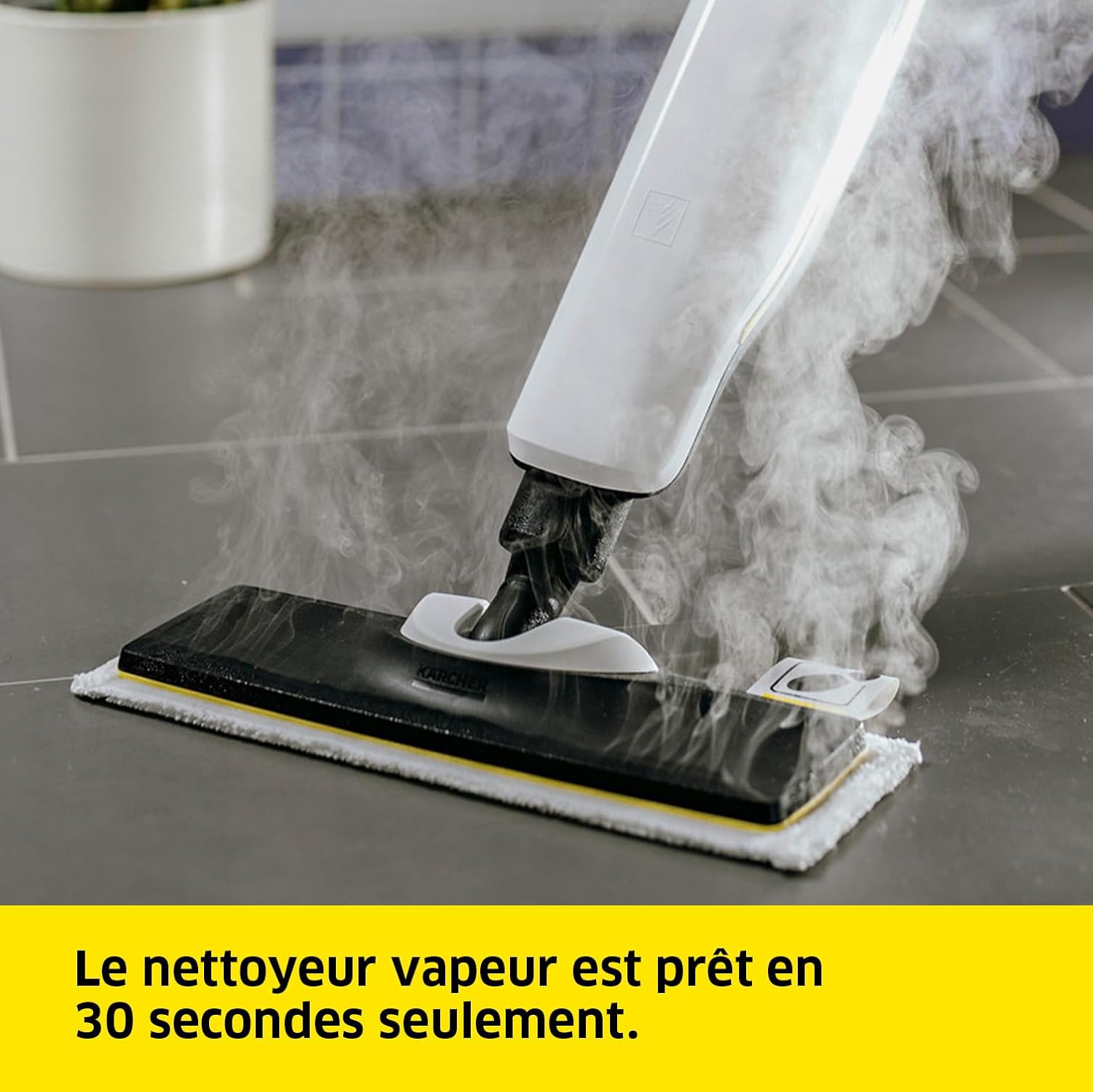 Kärcher Nettoyeur Vapeur SC 2 Upright, Préchauffage : 30 s, Surface : 50 m², Réservoir : 0,4 l, Puissance : 1600 W, avec Buse de Sol EasyFix, Serpillière Microfibres, Cartouche Détartrante