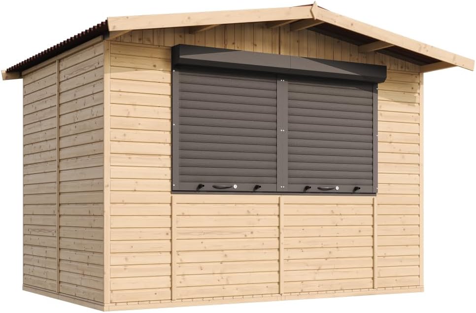 Timbela - Abri de jardin bois, 6m², 2 fenêtres, volets roulants, 336x263x232 cm - M150Z
