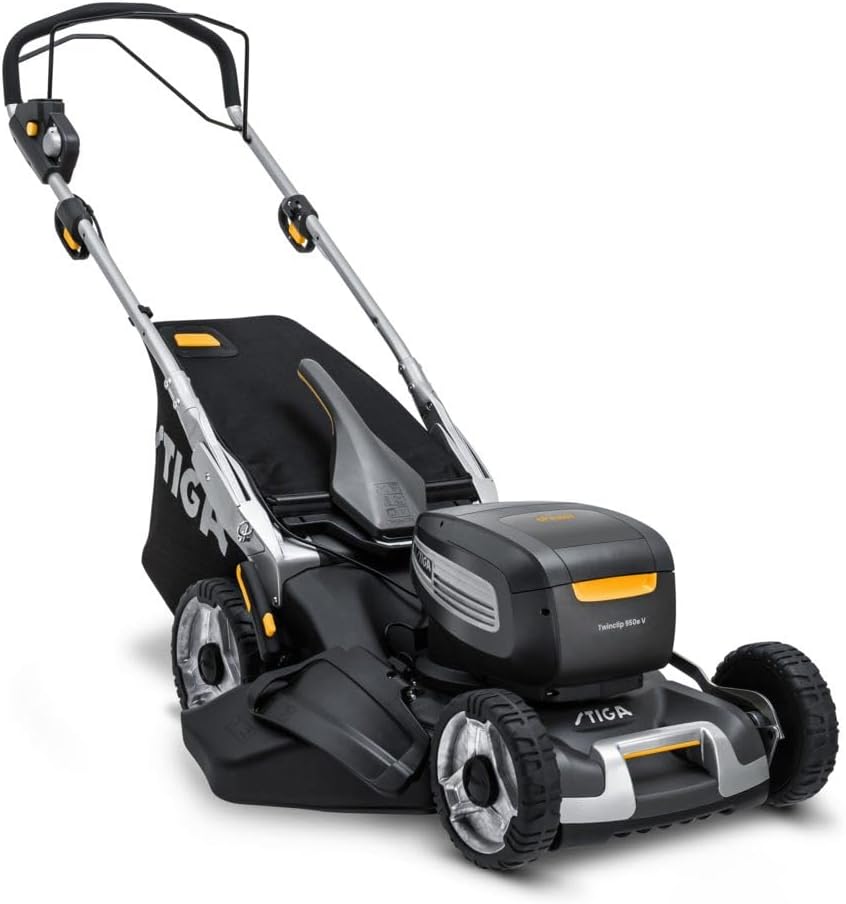 STIGA Twinclip 950e V Kit Tondeuse À Gazon À Batterie, 48 cm, 48 V – Lame Double Couche, 2 Batt. 7,5 Ah + Chargeur – Pelouses jusqu'à 1 100 m²