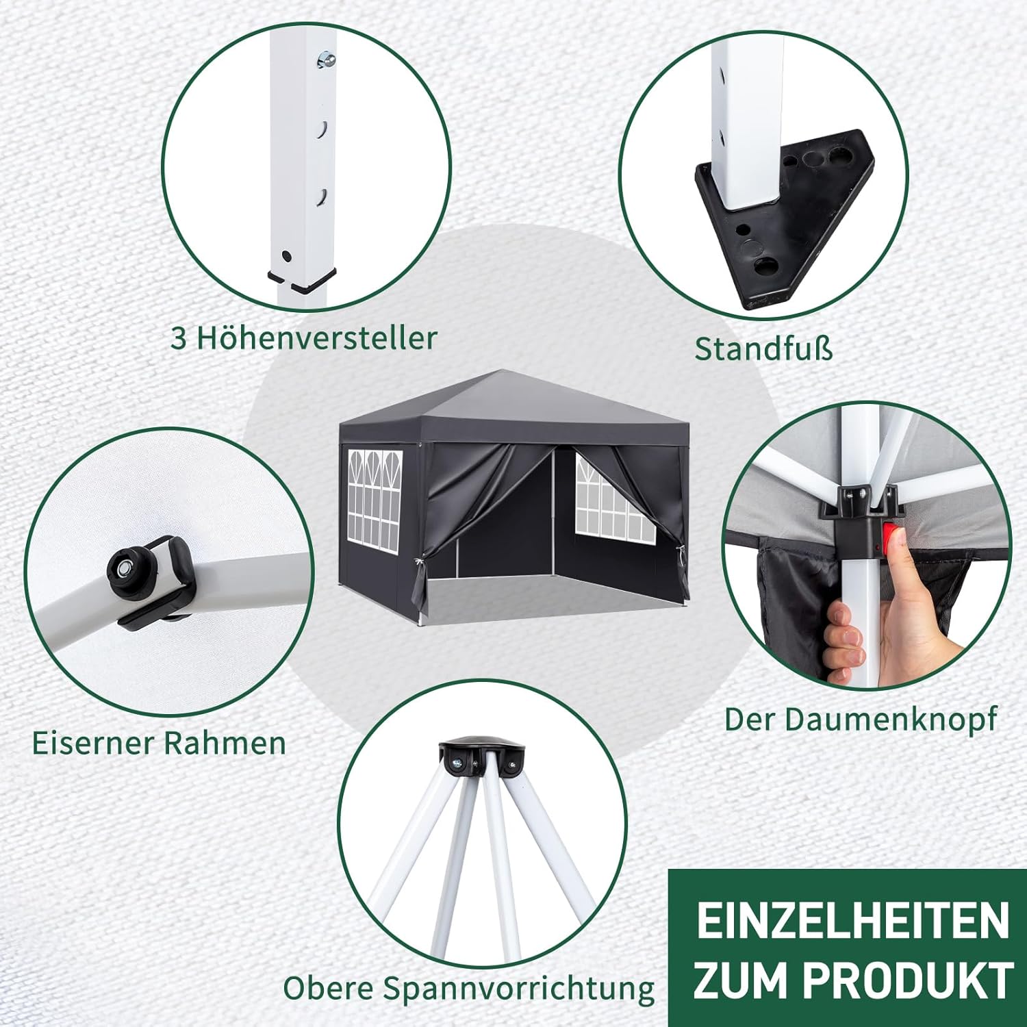 LEADZM - tonnelle pliante - 3x3m - imperméable, UV50+, 4 côtés, réglable