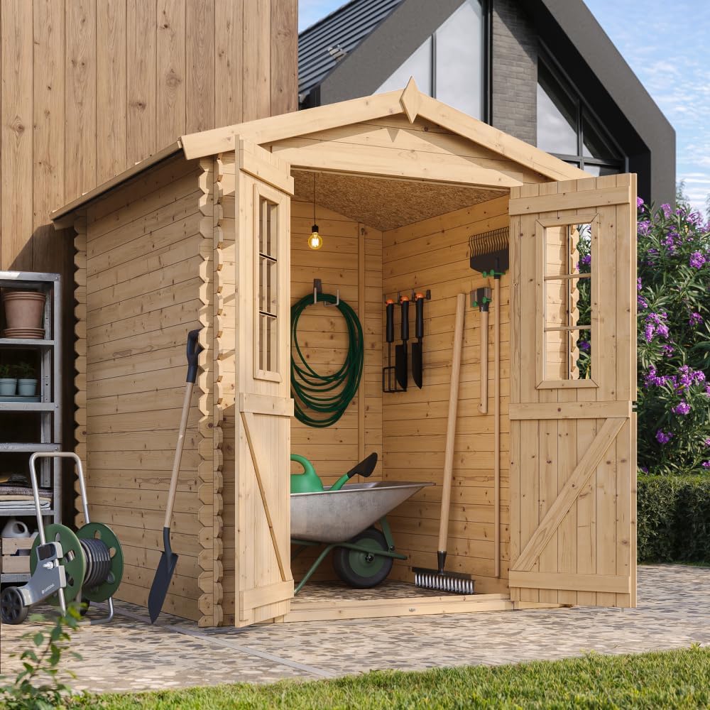 Timbela - Abri de jardin bois traité, 186x196x218 cm, 2,82 m², sol inclus, M320C+M320G