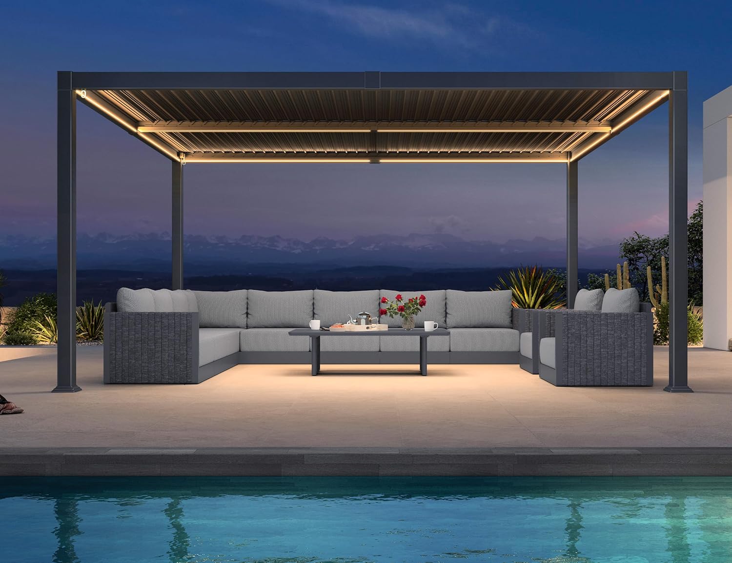PURPLE LEAF - Pergola bioclimatique alu 4x4.6m, lames LED, durable