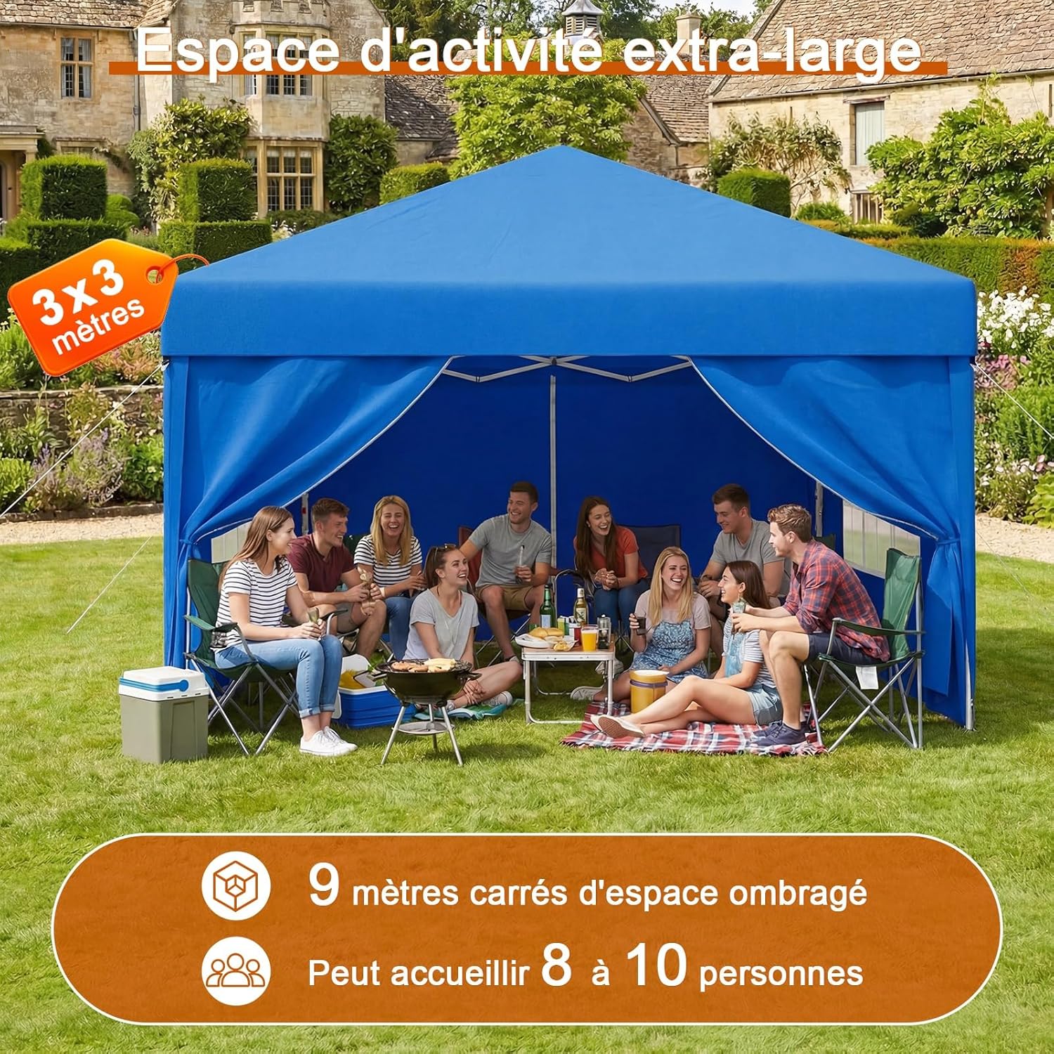Devoko - tonnelle pliante - 3x3 m - imperméable, 4 parois, UV 50+
