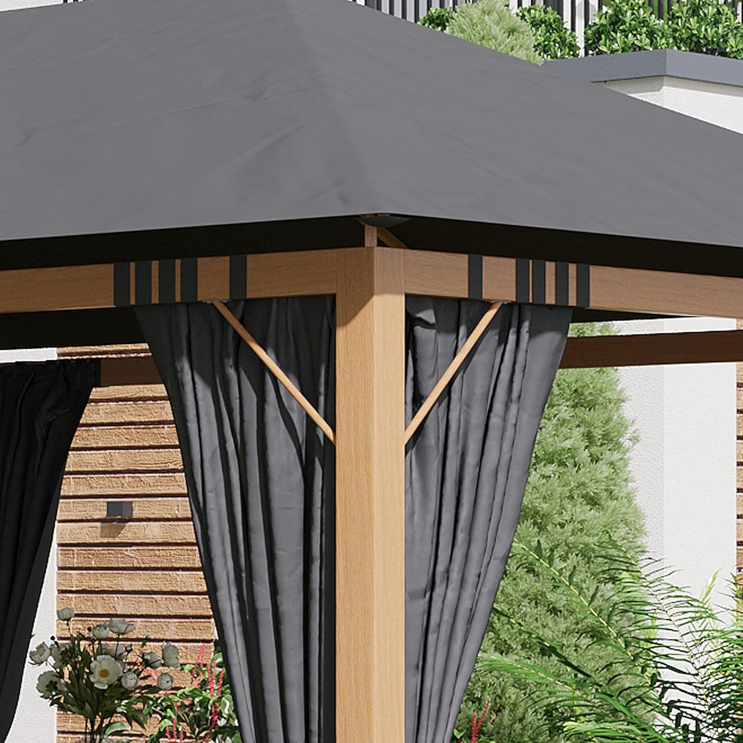 Outsunny - Tonnelle aluminium pavillon 4x3m rideaux toit polyester