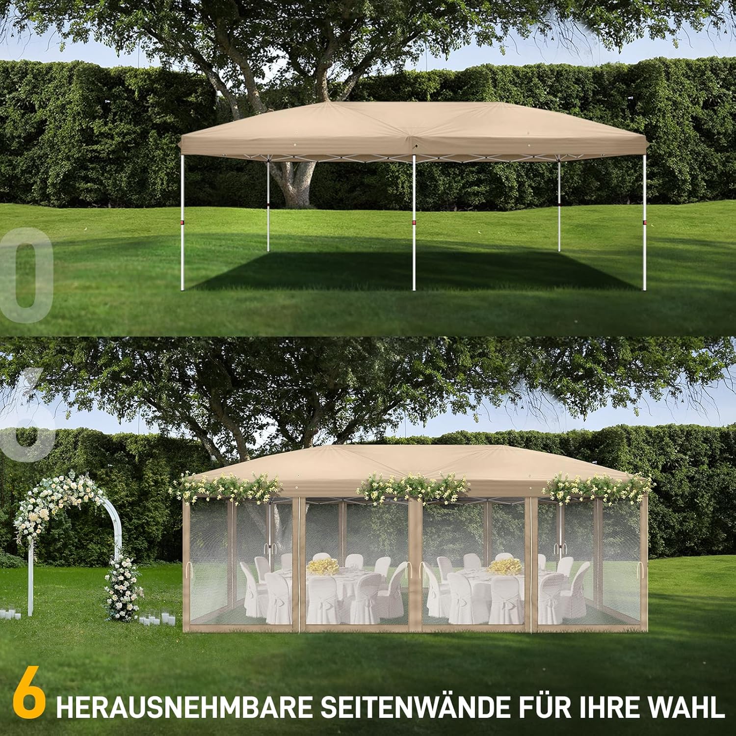 LEADZM - Tonnelle pliante série référence - 3x6m - imperméable, UV 50+, hauteur ajustable, 6 moustiquaires