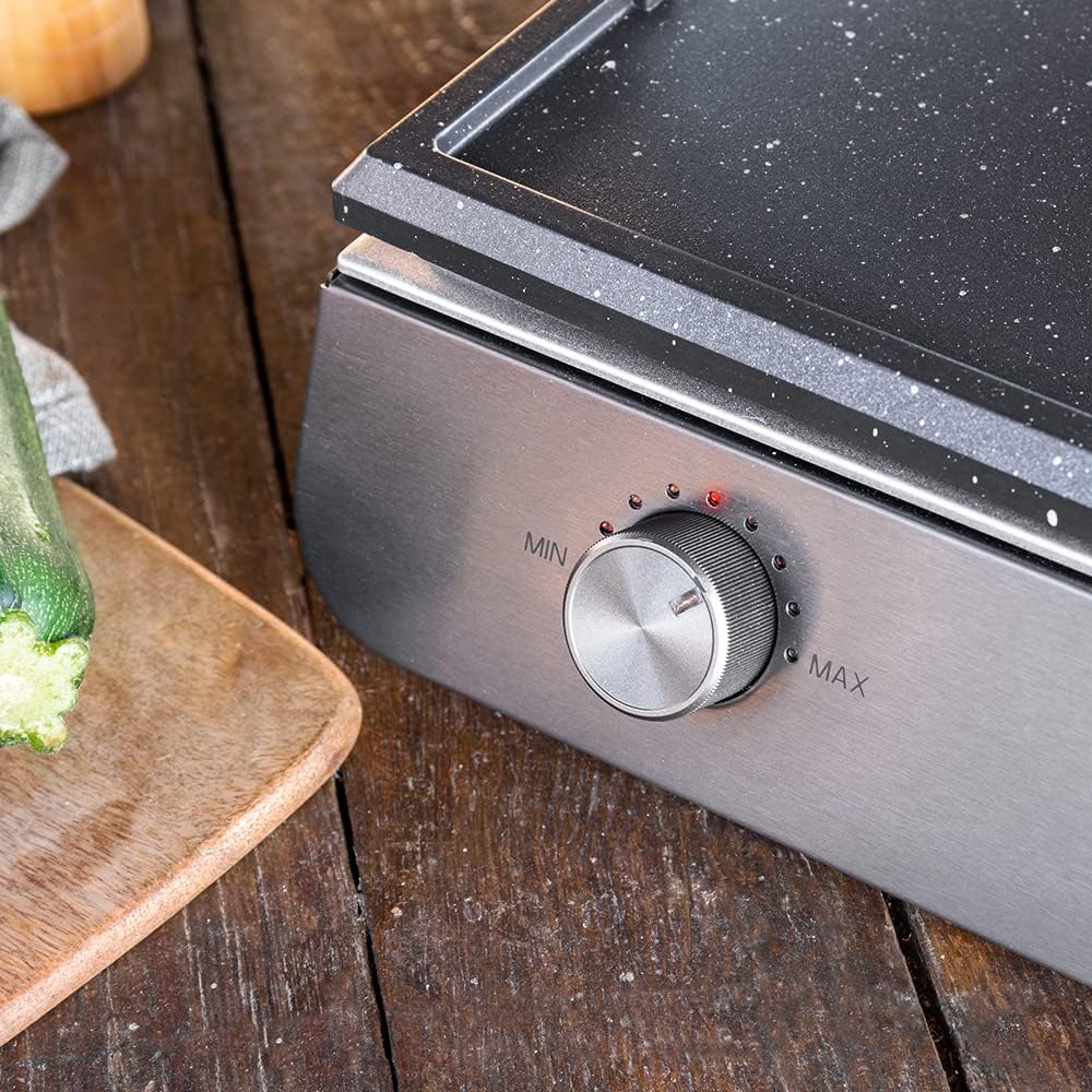 Cecotec - PerfectRoast 3000 - barbecue inox - 3000W, surface mixte, Rockstone antiadhésif, thermostat, bac graisse 03182