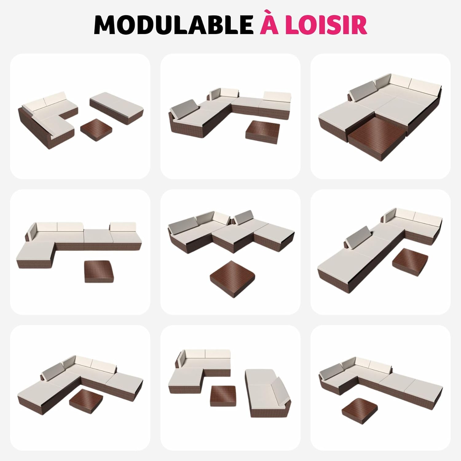 tectake - Salon jardin modulable XXL - 5 places, polyrotin, table, balcon terrasse