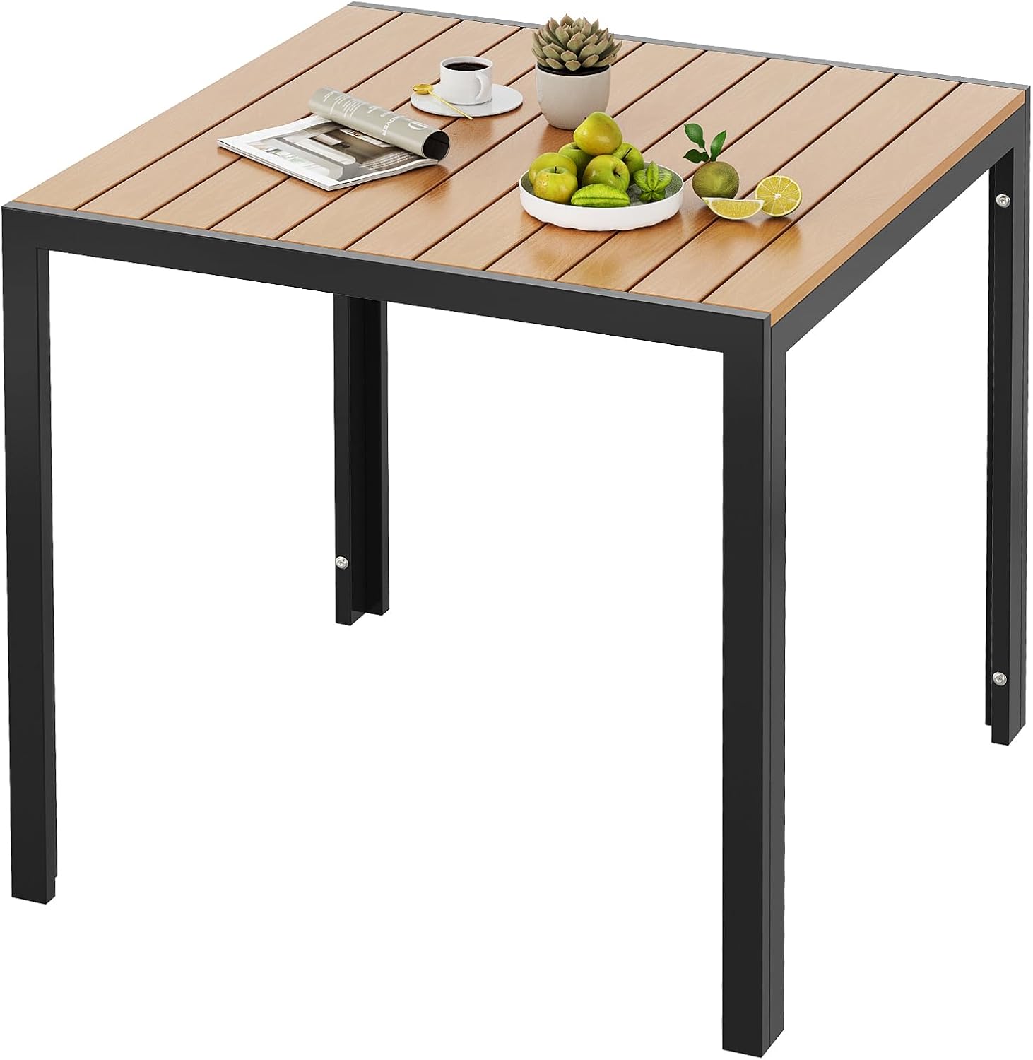 LIFERUN - Table de jardin Noir+ - 75x75 cm - aluminium et WPC, résistante