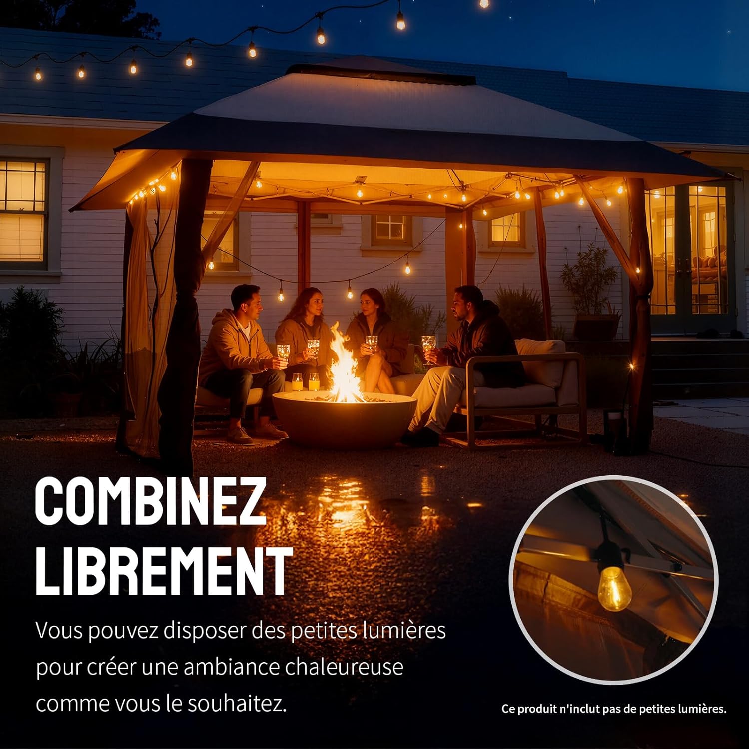 CROWN SHADES Tonnelle de Jardin 4 x 4 m, Pop Up Gezebo Exterieur Imperméable, Abri de Jardin Réglable en Hauteur, Double Toit avec Côtés en Maille Zippée, Sac de Transport, Beige