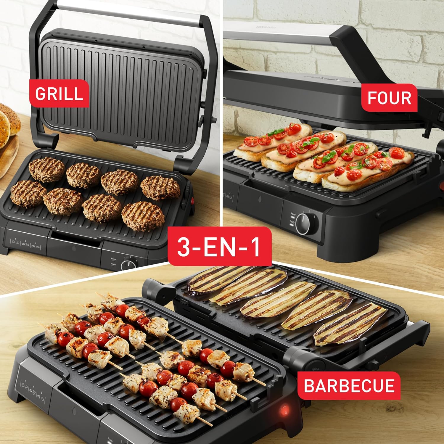 Tefal - SuperGrill 3-en-1 XL - Surface XL - Thermostat réglable, 2200W - GC520DE0