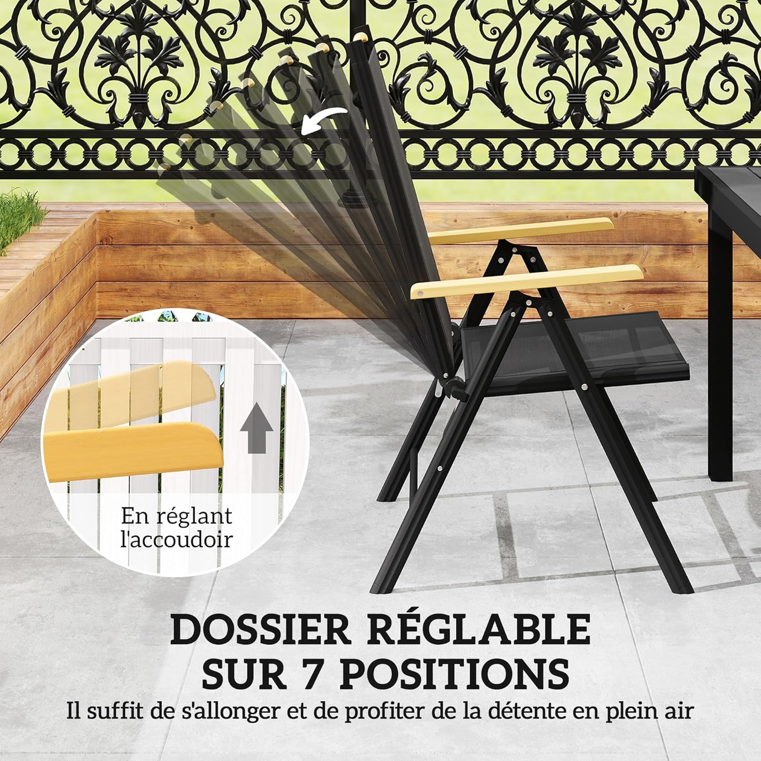 Outsunny - Salon de jardin 6 places - 140 cm - aluminium, chaises pliables et inclinables
