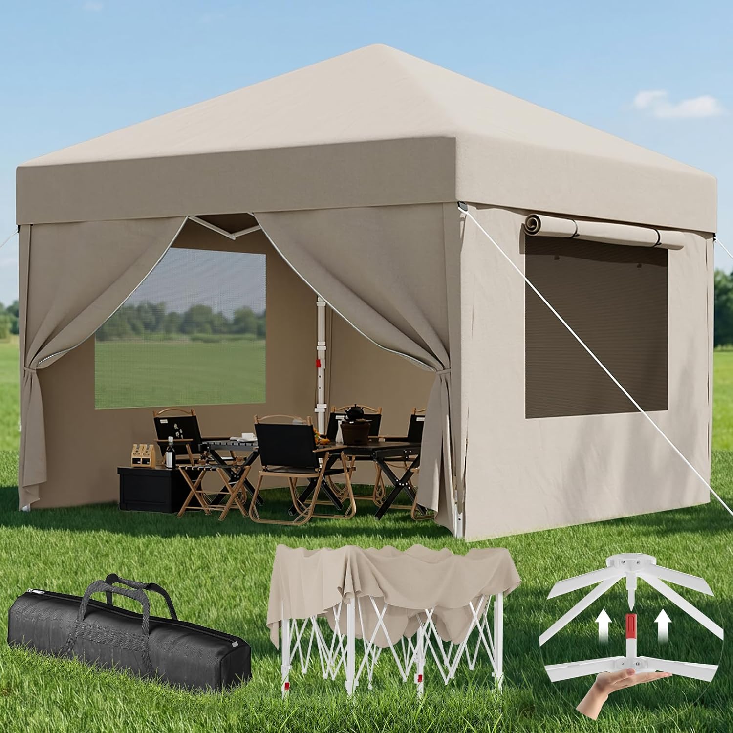 Devoko - Tonnelle Pliante - 3x3m - Fenêtre moustiquaire, UV 50+, Impermeable