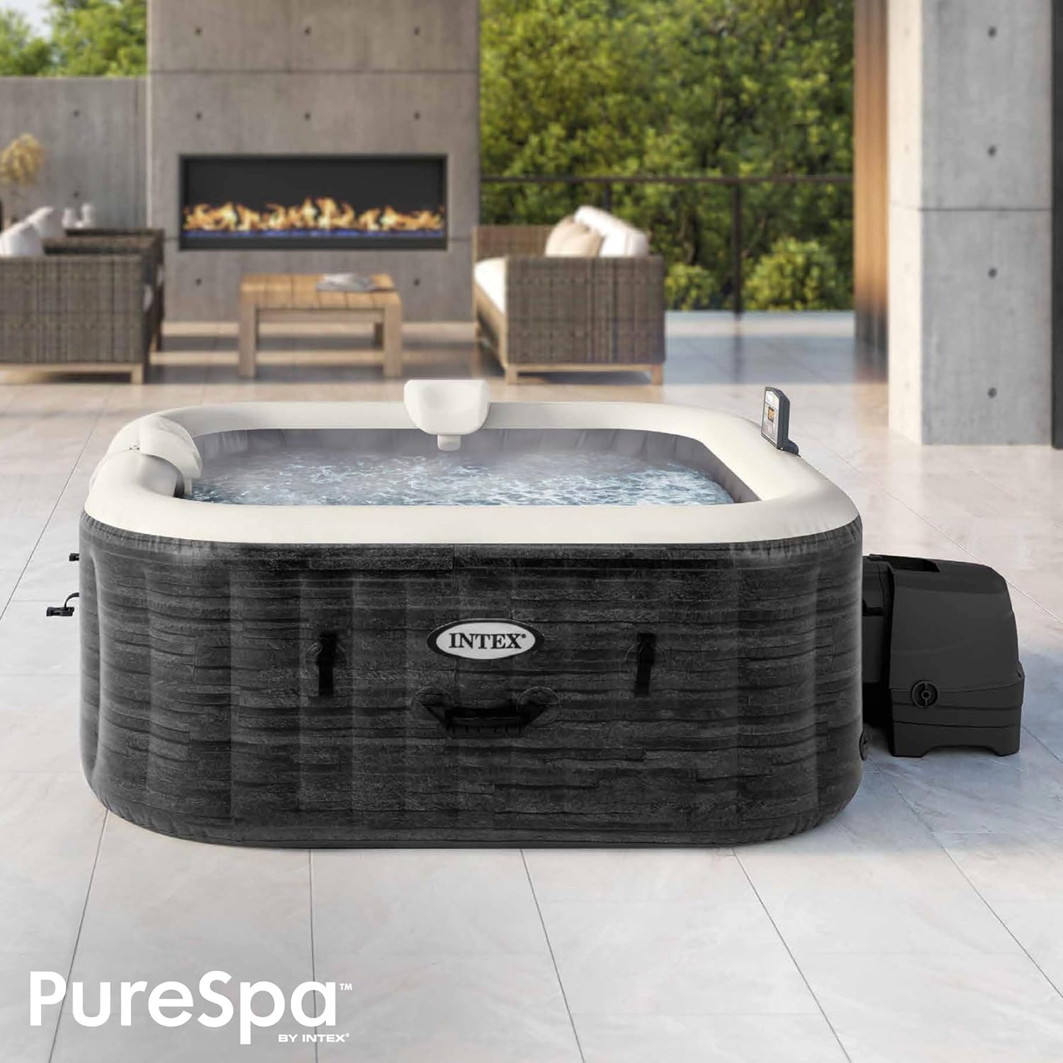 Intex - Greystone Deluxe - 175x175x71 cm - Spa 4 places, chauffage 2200W, bulles, chlorateur, filtre S2, 55093