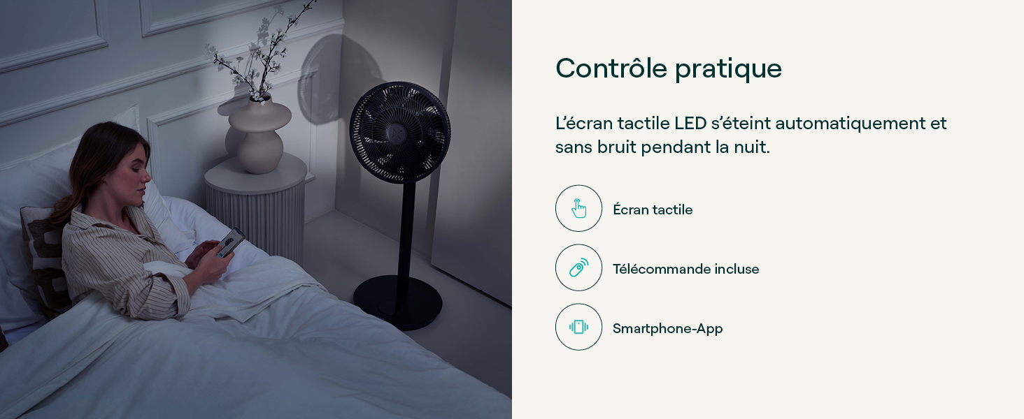 Le texte indique « Contrôle pratique » et « Ventre vous n'a jamais auparavant et accessible pour tous les appareils ». Femme avec caméra dans la chambre à coucher sur le côté gauche.