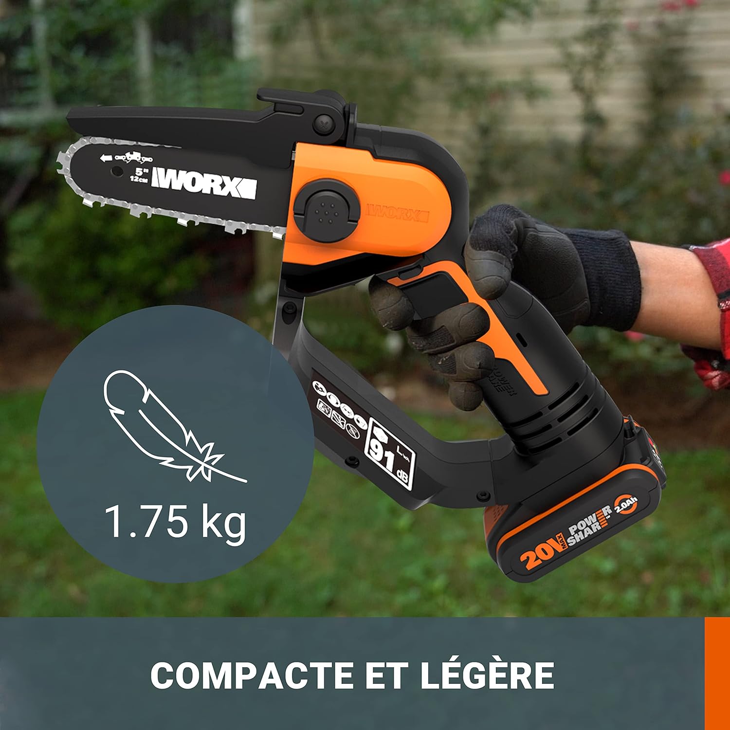 WORX - Mini tronçonneuse 12cm, coupe 10cm, sans batterie WG324E.9