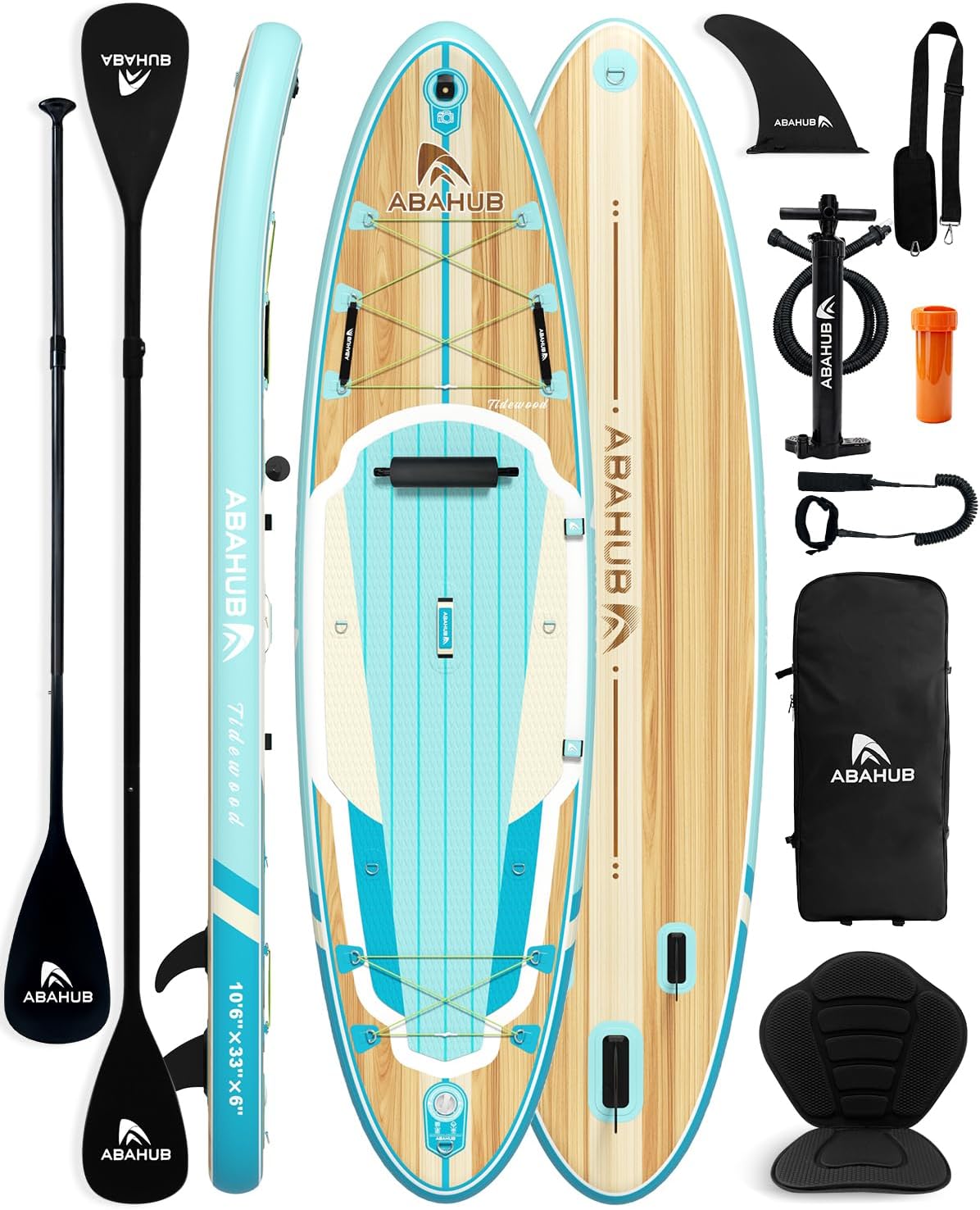 Abahub Paddle Gonflable Adulte avec Siege Stand Up Paddle Planche de Sup Ensemble de Planche de Stand Up Paddle, Bleu/Vert/Orange avec Pagaie Aluminium Réglable, Siège Kayak 320cmx 78/84cmx 15cm