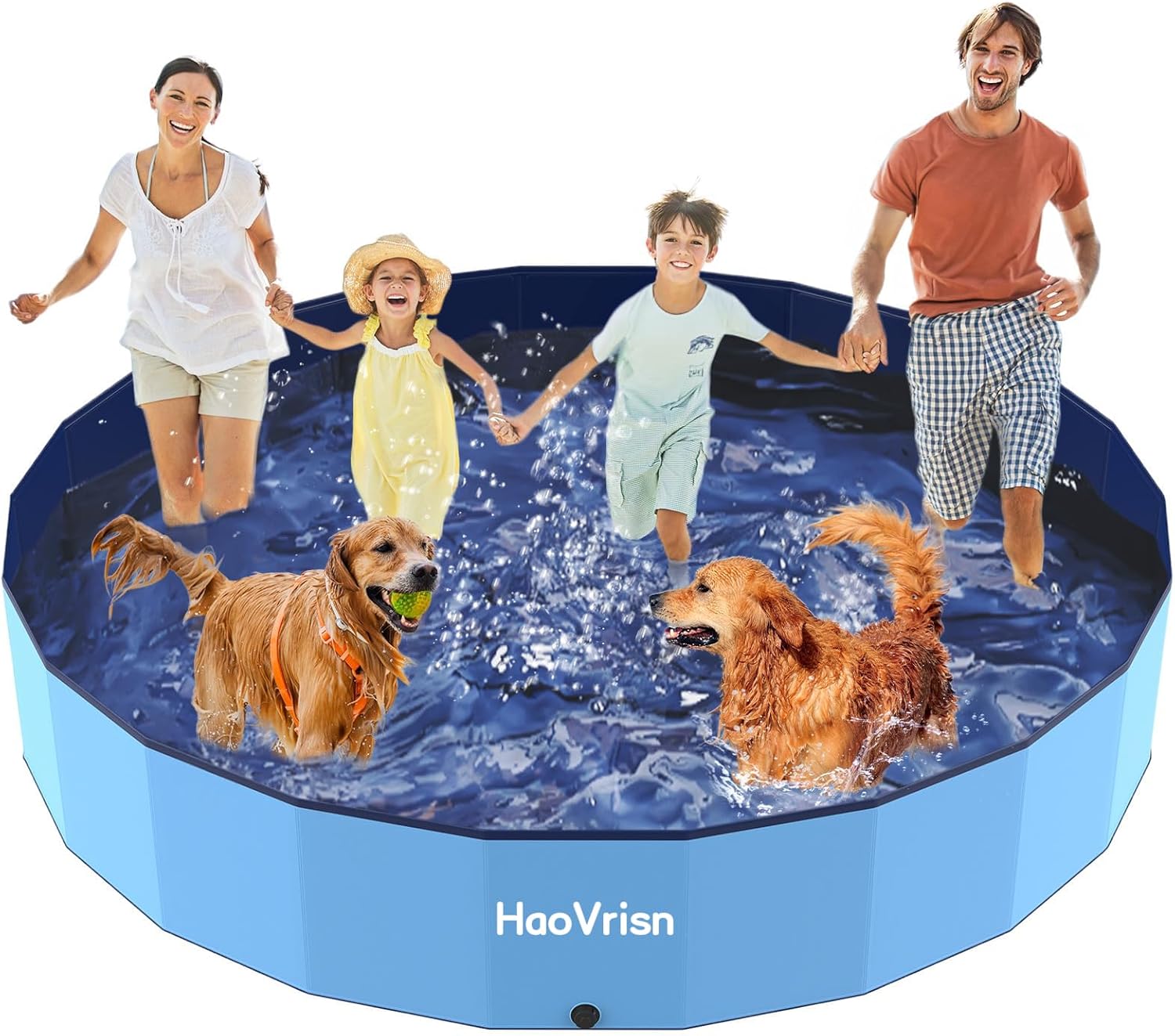 HaoVrisn Piscine pour Chien, 160x30CM Piscine Enfant et Animaux, PVC épais et Antidérapant, Grande Piscine Chien avec Rustines et Valve de Vidange
