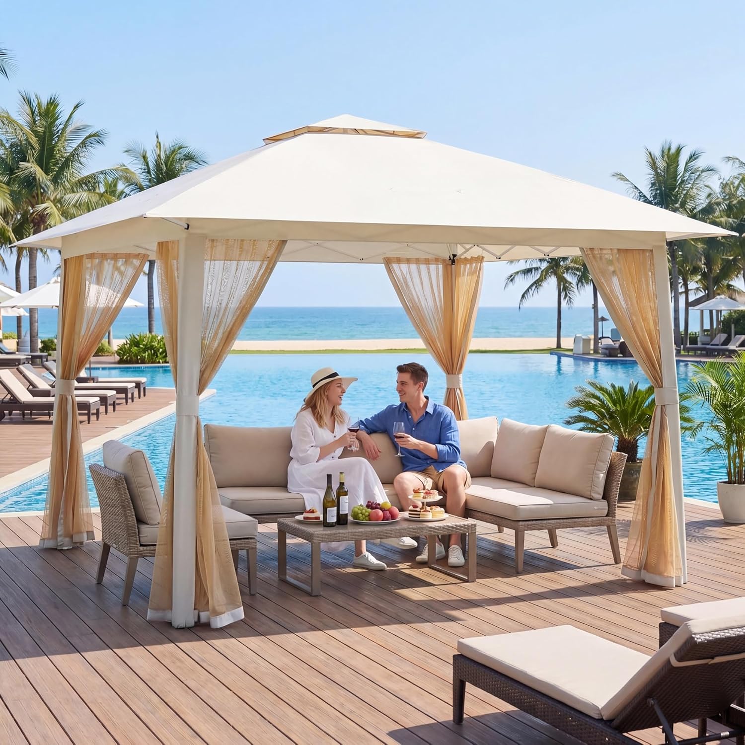RELAX4LIFE - Tonnelle pliante 4x4 m - moustiquaire, tissu anti-UV