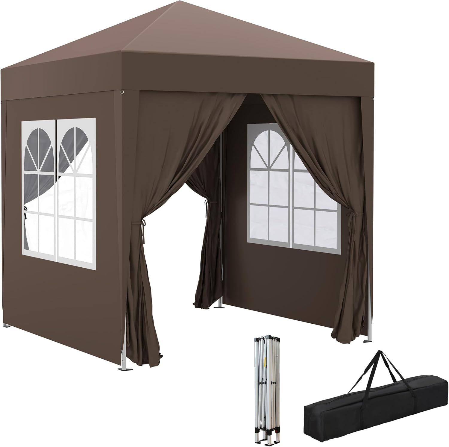 Outsunny - tonnelle pliante jardin 2x2m, hauteur réglable, 4 côtés, marron