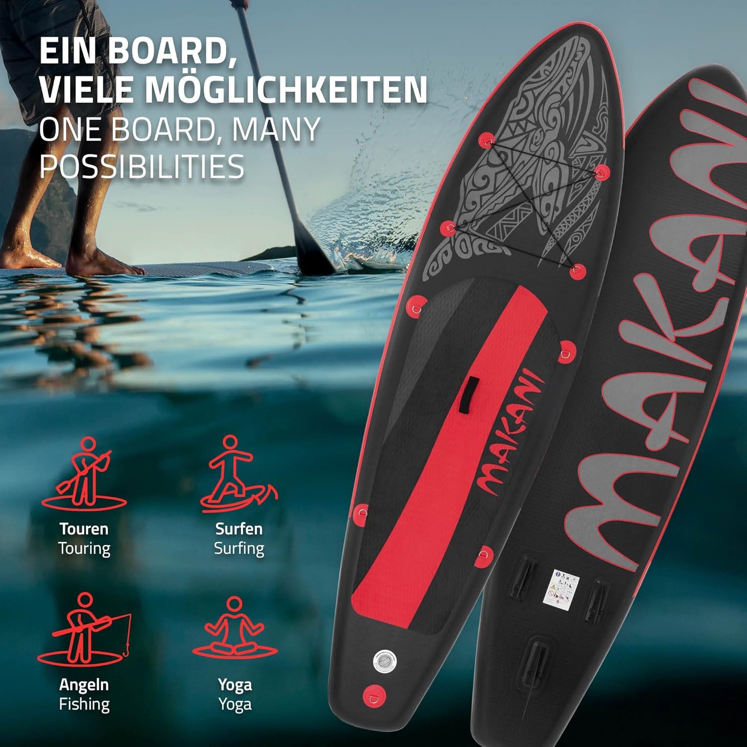 ECD Germany - Stand Up Paddle Board - 305/308/320/380 cm - PVC, 120/150 kg, 10/15 cm d'épaisseur