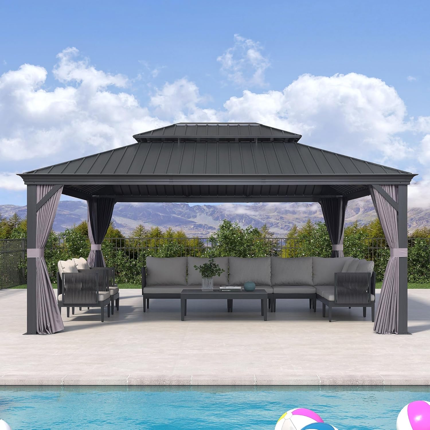 PURPLE LEAF - tonnelle double toit 5,2x4m rideaux moustiquaire acier