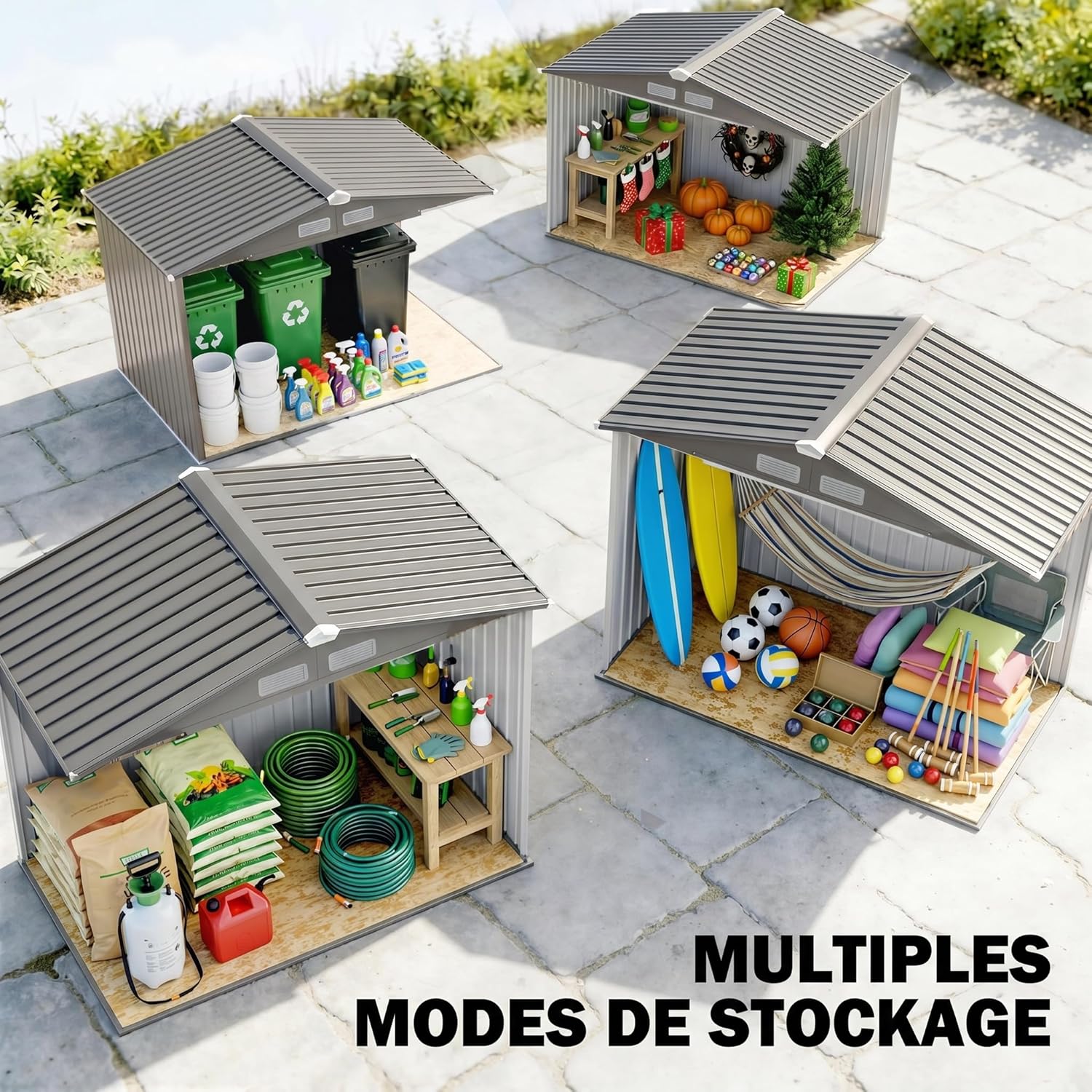 Outsunny - Abri de jardin métal 2,77 m², 213x130x185 cm, porte coulissante, marron