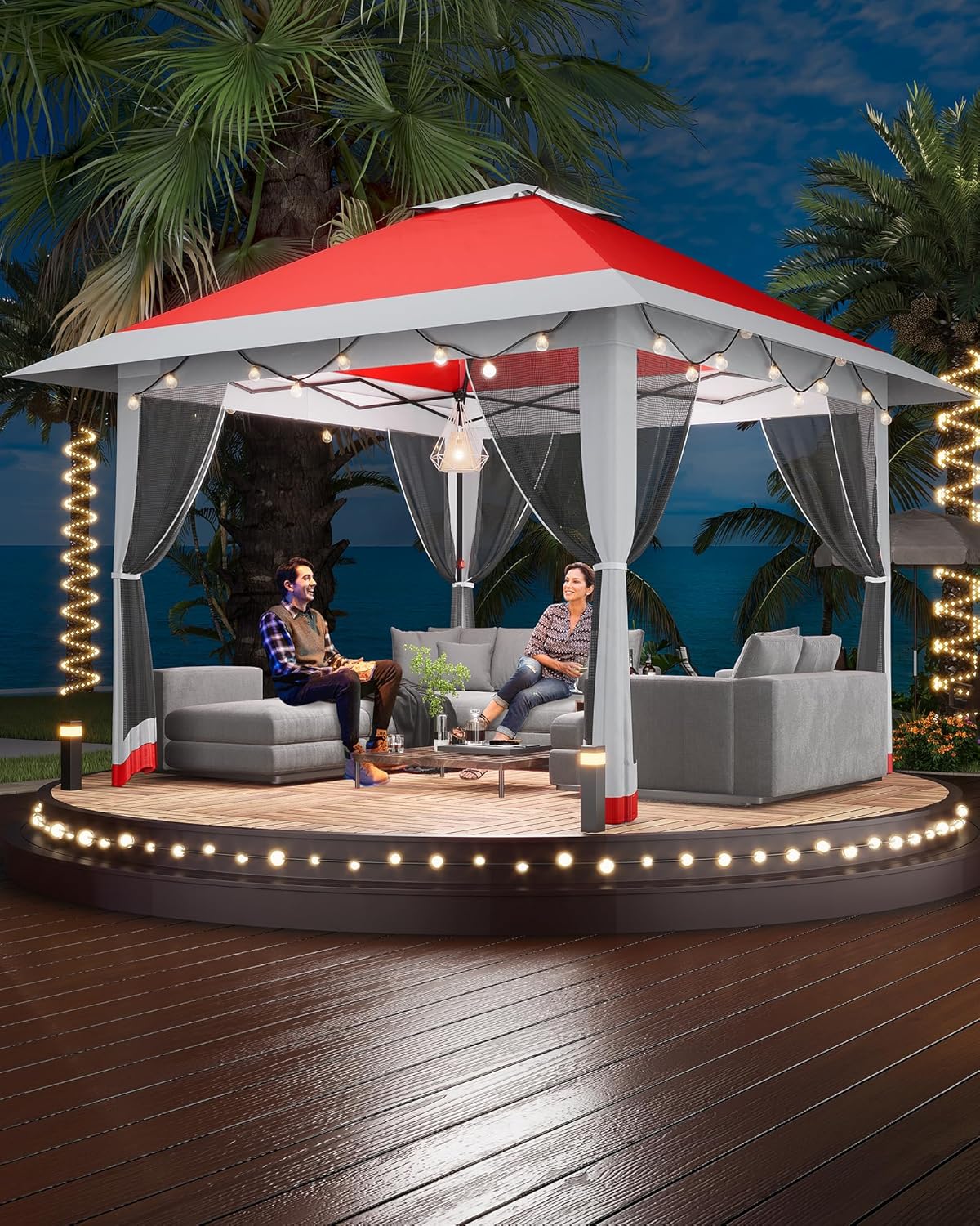 Garvee – Tonnelle Pop-Up série – 3,96x3,96m – moustiquaire, toit double, hauteur ajustable