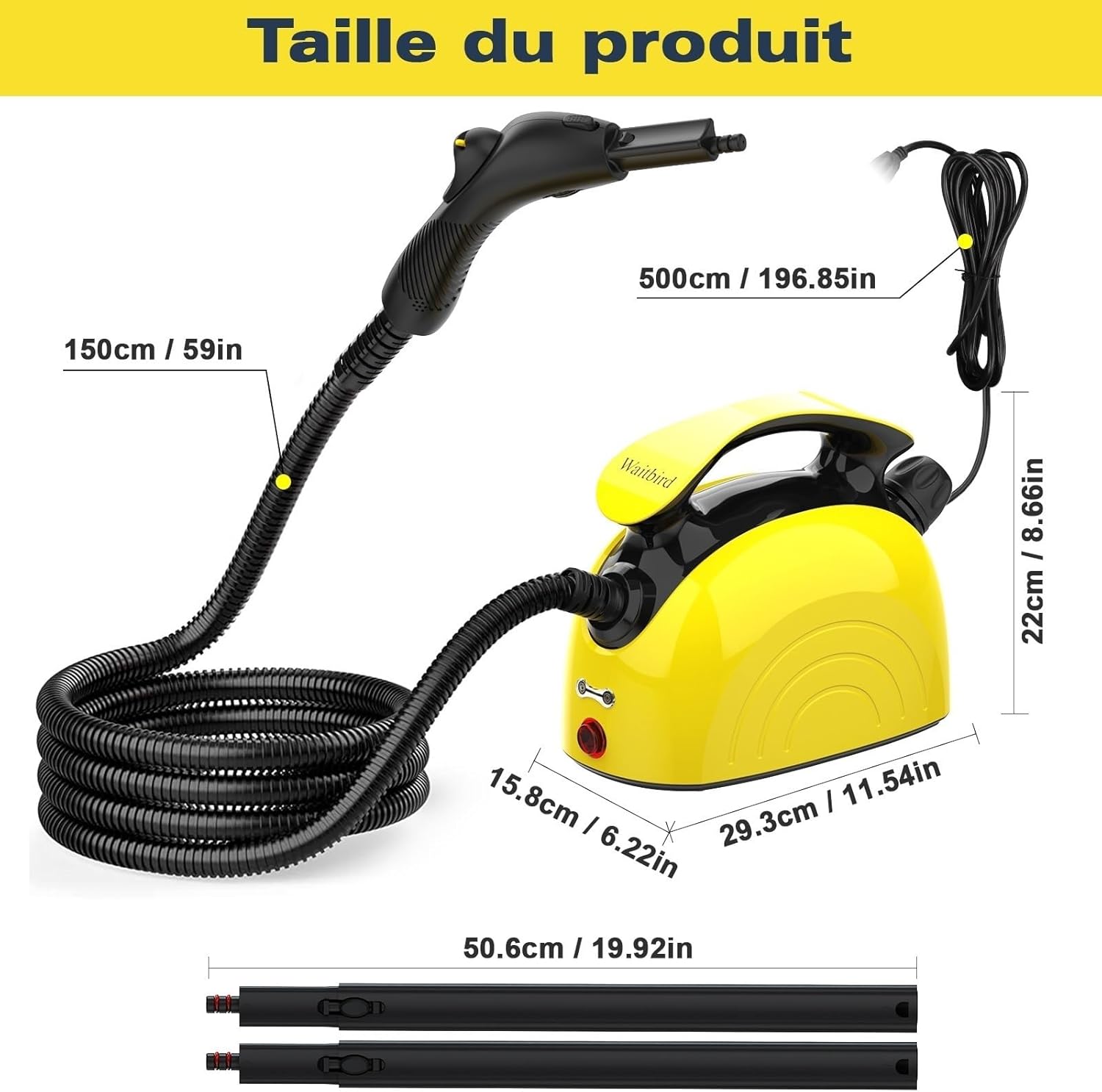 Waitbird - Nettoyeur vapeur 21 accessoires, 248°F, sols & canapés