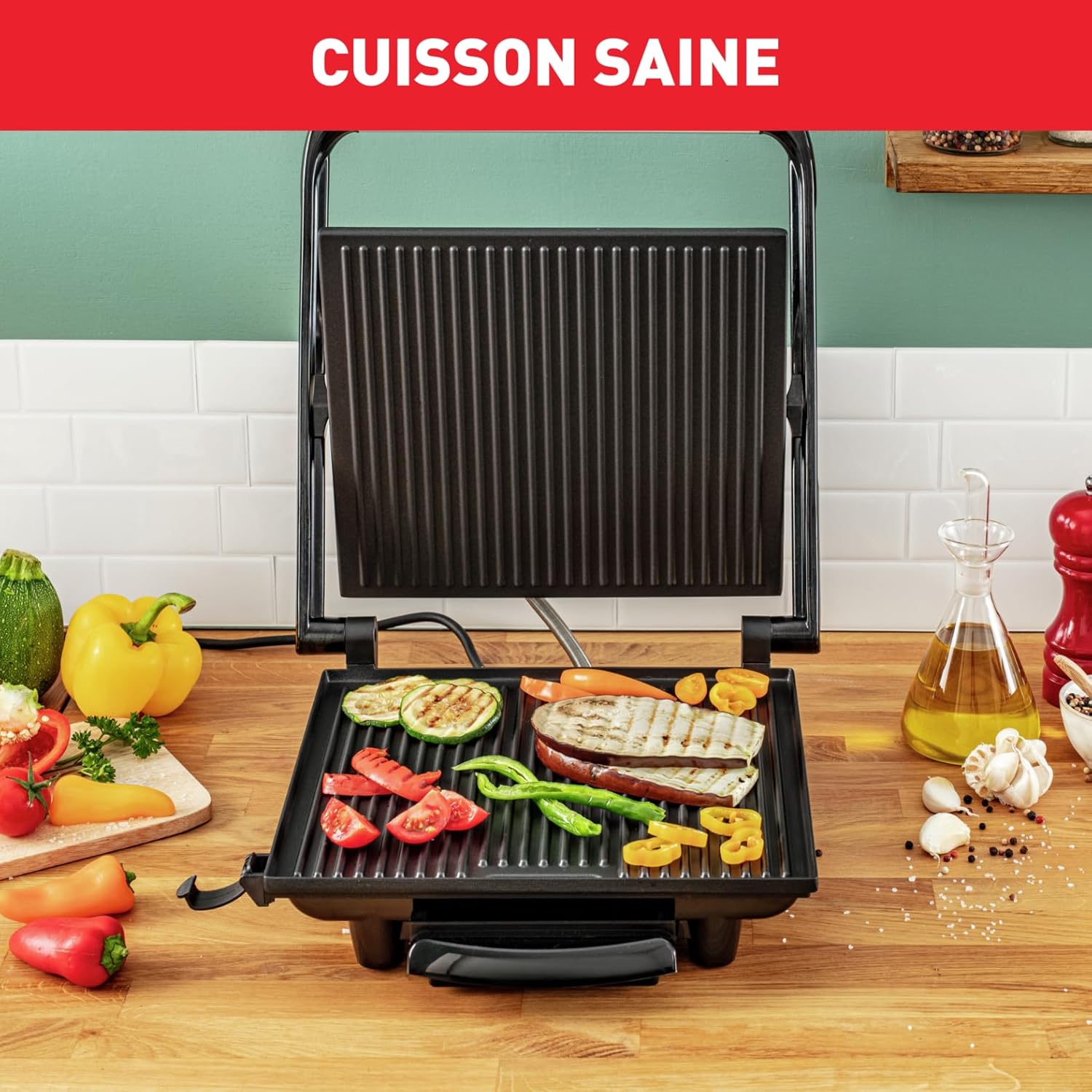 Tefal - Gril Viande Panini Multifonction 2000W, rangement vertical, noir/argent - GC241D12