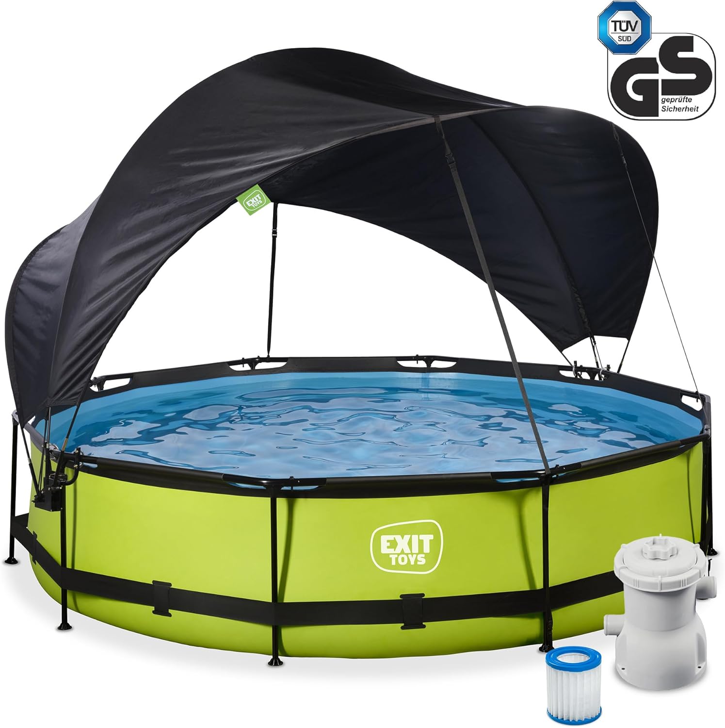 EXIT Toys Piscine Lime avec Voile d'Ombrage - ø360x76cm - Piscine Hors Sol Ronde avec Pompe Filtrante à Cartouche - Protection Optimale Contre Les Rayons UV - Entrée Basse - Design Unique - Vert